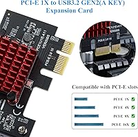 Vista 4 de Tarjeta Pcie USB, Tarjeta de Expansión Frontal Type-C PCI-E 1X a USB3.1 A-Key Gen2, Tarjeta Riser de Conector de Panel Frontal Interno de 10Gbps