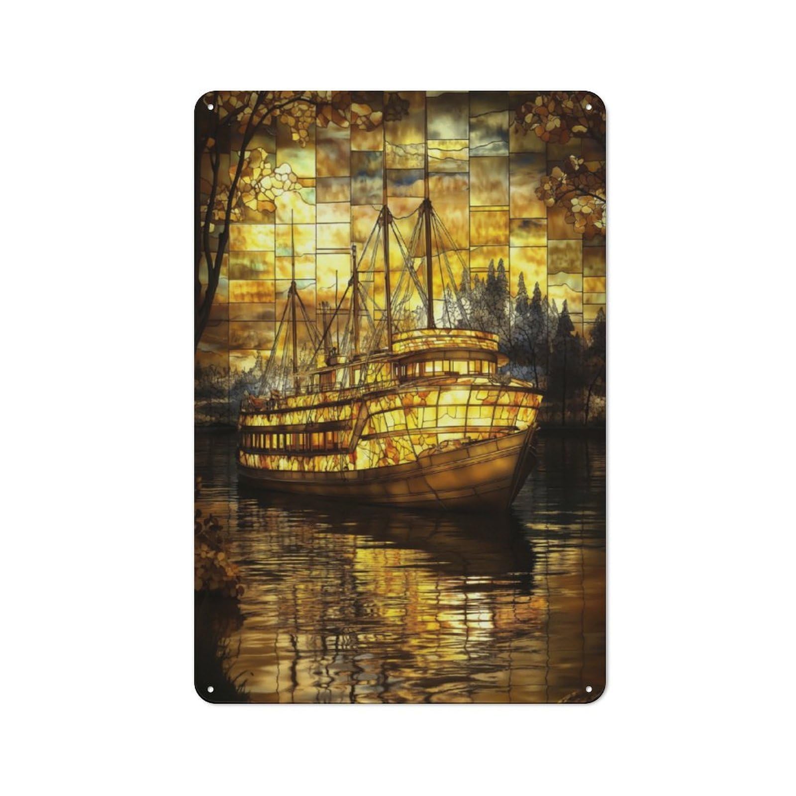 Junmoney Golden Cruise Glass Metal Wall Sign 30X20cm, Nostalgic Classic Pub Decor For Pub, Home Bar, Shed Or Man Cave