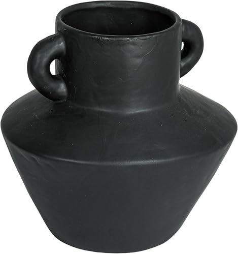 Bloomingville Round Stoneware Vase with Reactive Glaze Finish and Vertical Handles, Black