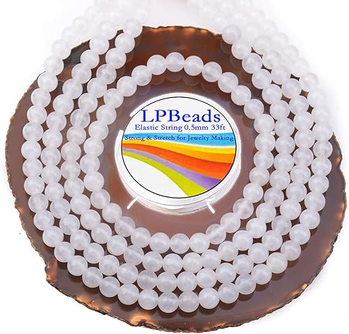 LPBeads Piedras preciosas redondas pulidas naturales con cordón elástico para hacer joyería, creación de pulseras, joyería de bricolaje