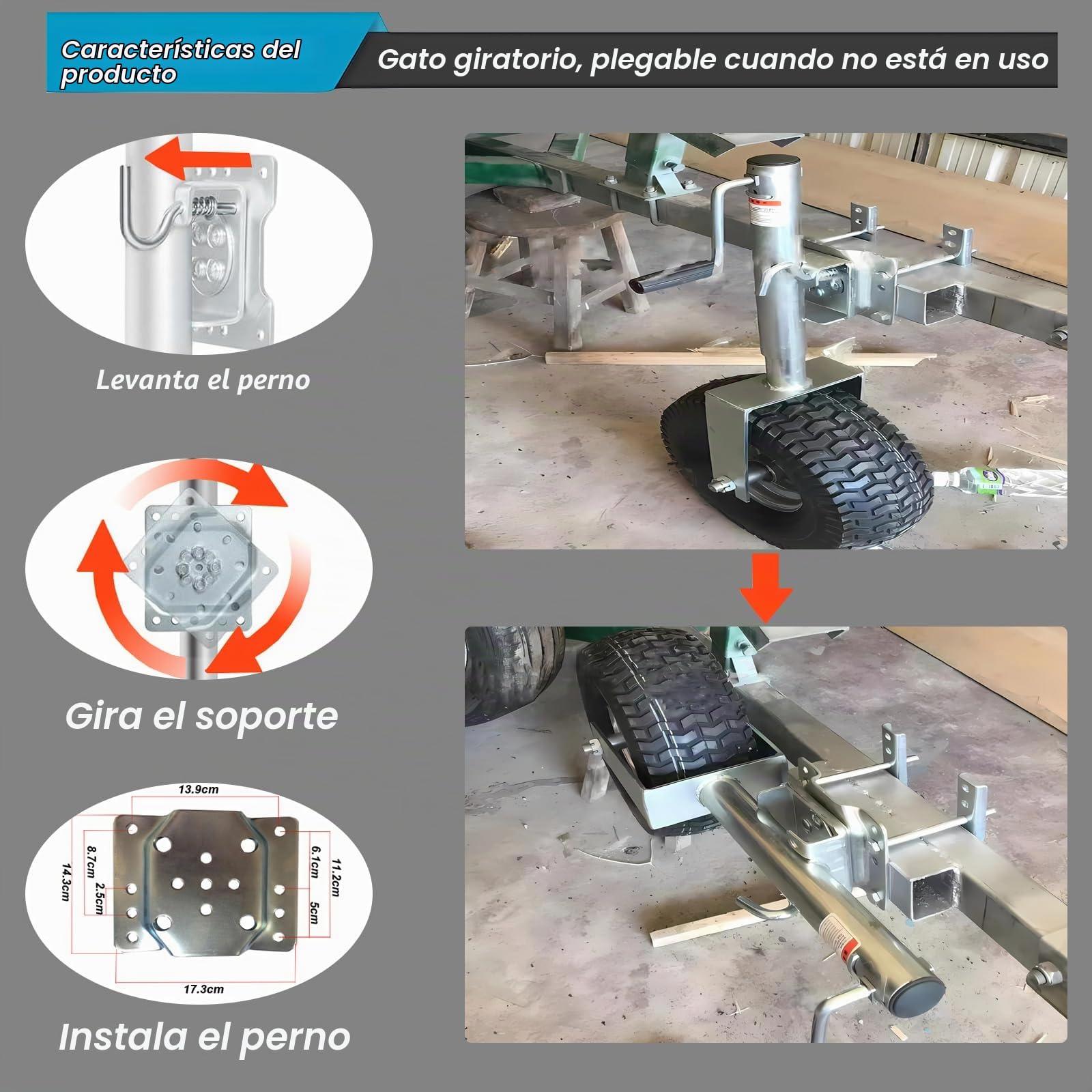 Rueda de Apoyo para Remolque 900 kg, Tubo de 57 mm, Gato Giratorio de Alta Resistencia, Rueda de Apoyo para RV Barco remolques Caravanas, Autocaravana, Yate (Neumáticos Grandes)
