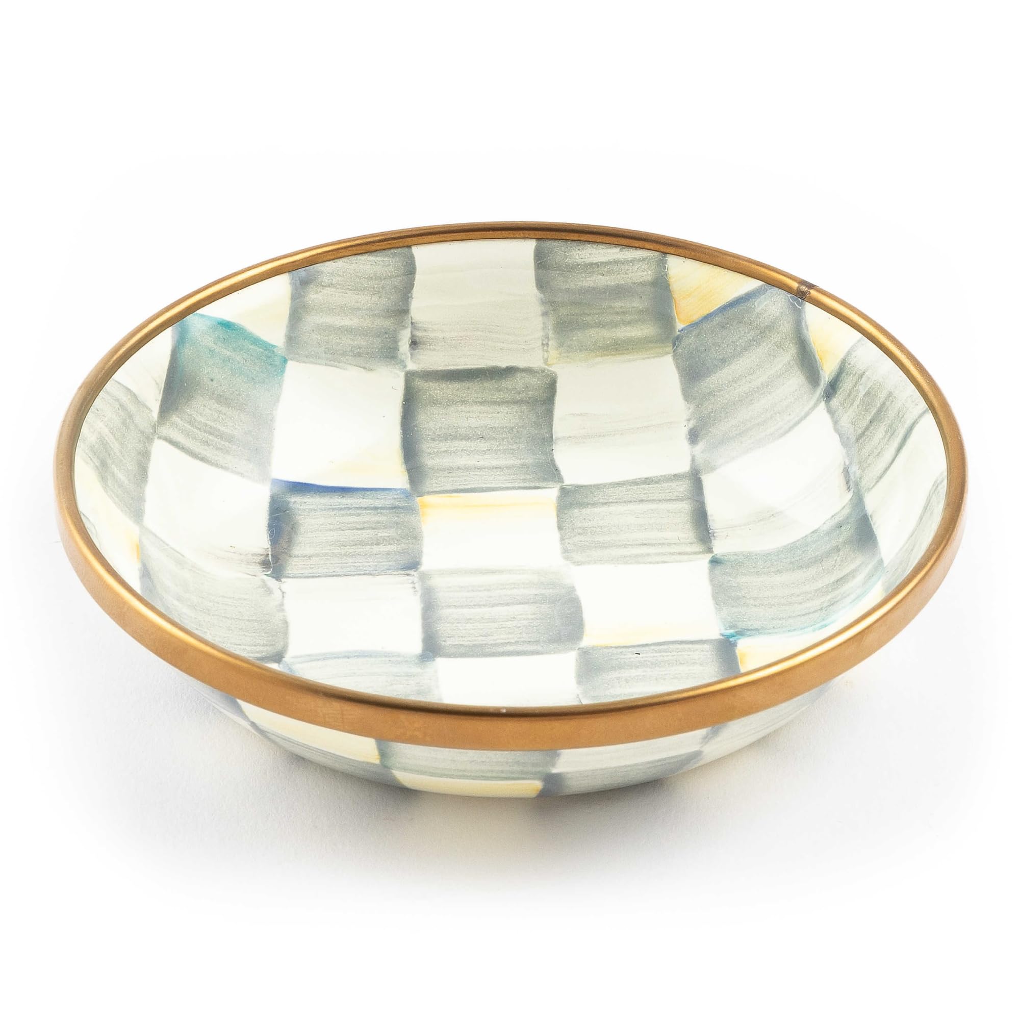 MACKENZIE-CHILDSEnamel Dipping Bowl, Small Serving Bowl for Entertaining, Gray-and-White Sterling Check