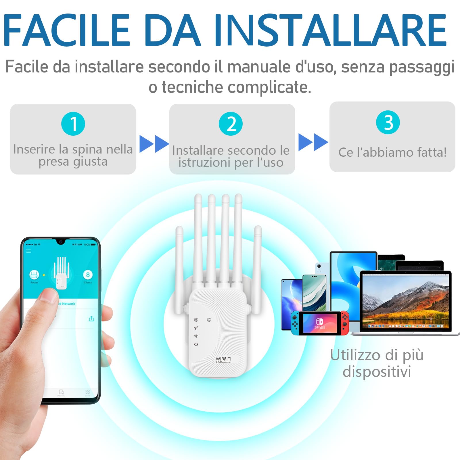 Ripetitore WiFi 6 Antenne - Amplificatore Segnale Fino A 1200m² Con Porte LAN - Foto 11