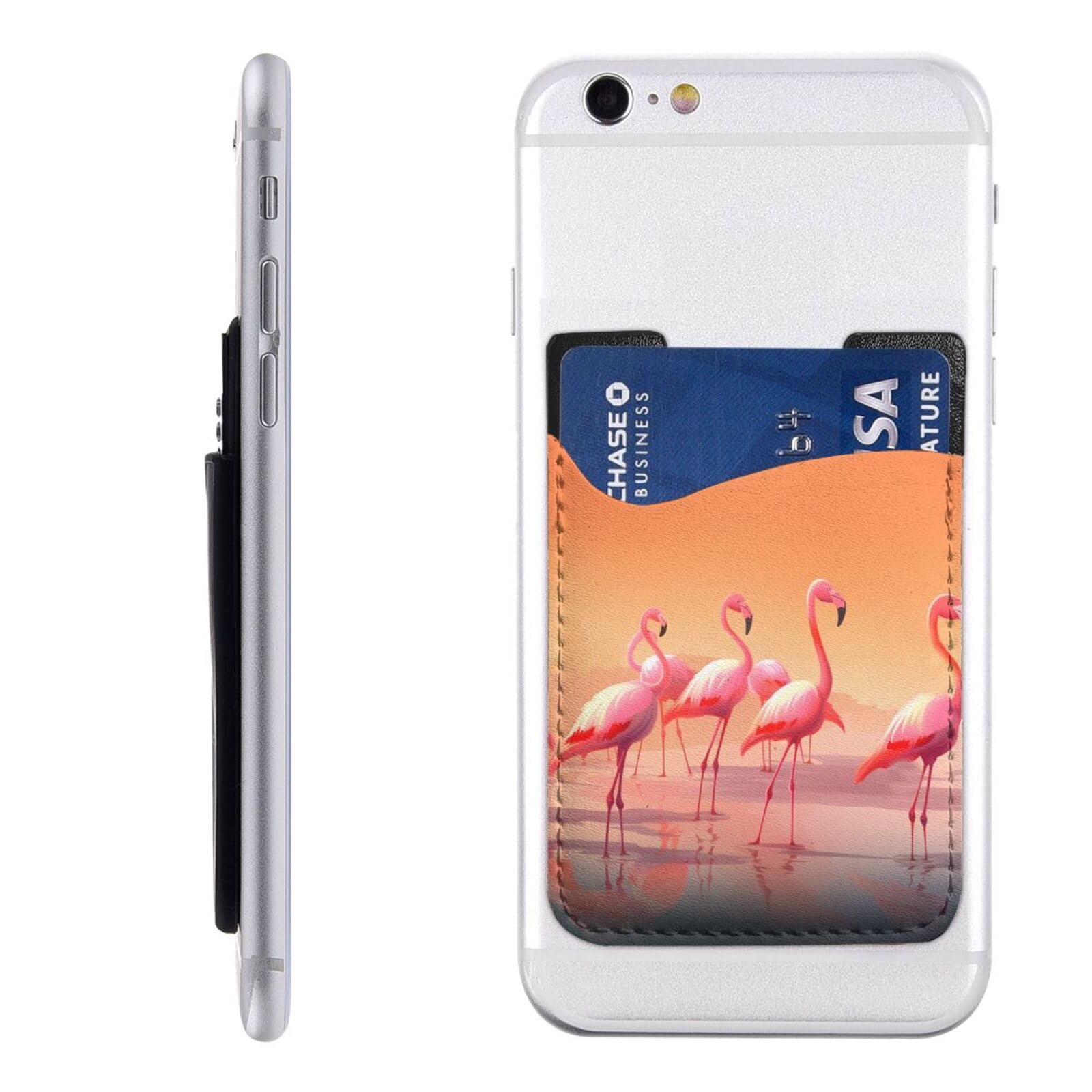 AoRom A Flock Of Flamingos Printed Phone Card Holder,Leather Phone Card Holder,Adhesive Stick On Credit Card Pocket For Smartphones, 91701