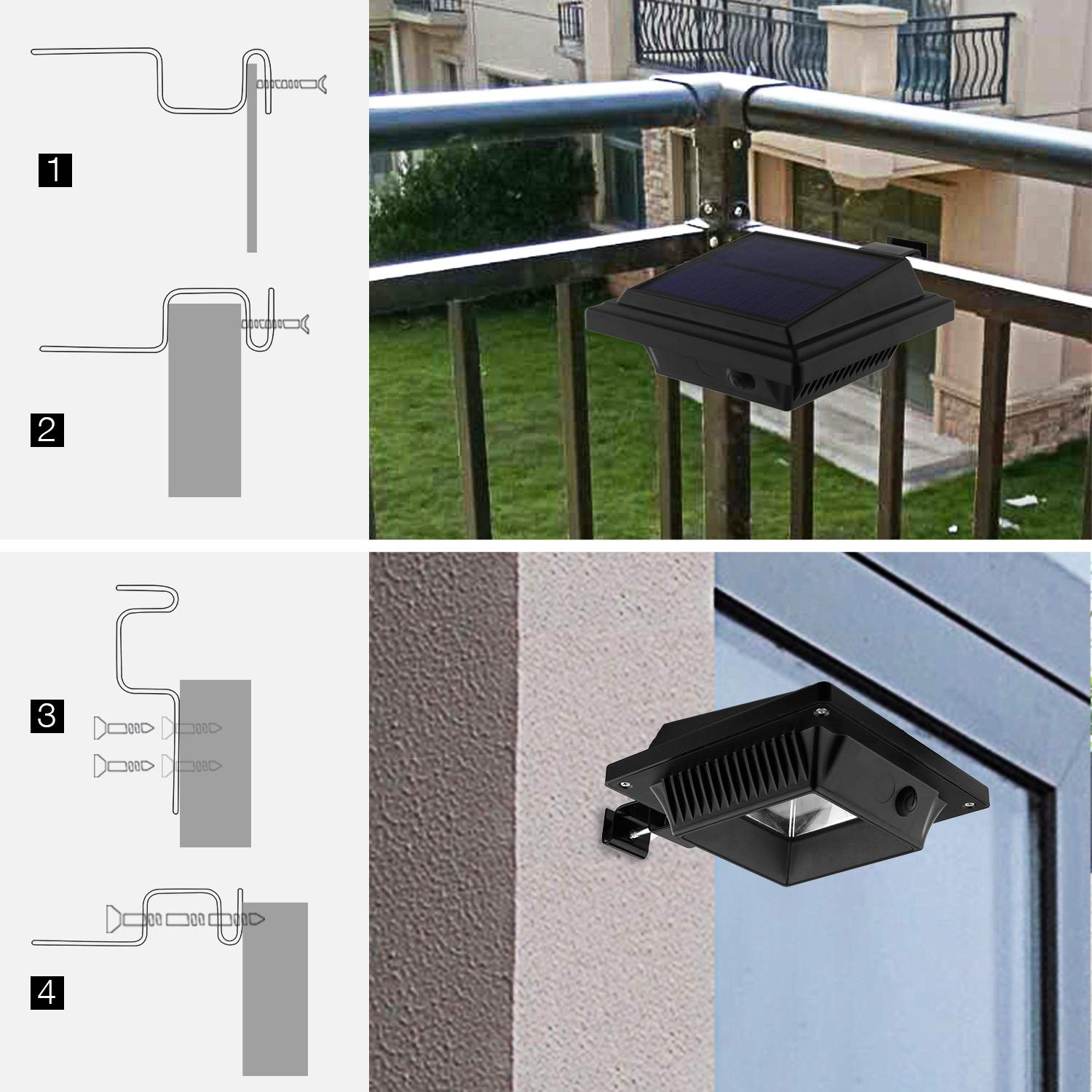 Solarna Lampa LED do Rynny Dachowej, do Użytku na Zewnątrz, 25 Diod LED, Automatyczne Włączanie/Wyłączanie, Czarna, Ciepłe Białe Światło (Zestaw 6 Szt.)