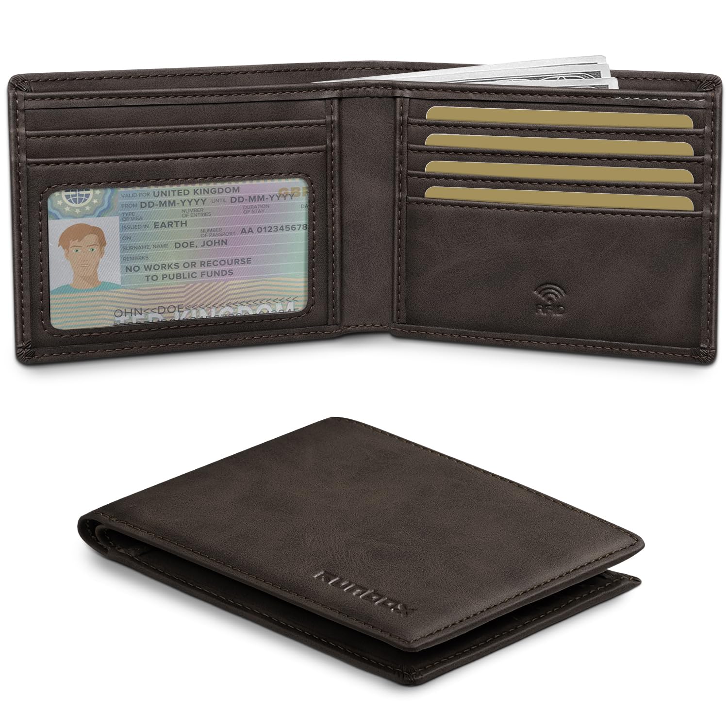 RUNBOX Wallet for Men,Mens Wallet,Slim Leather Bifold,RFID Blocking 8 Slots Gift Box