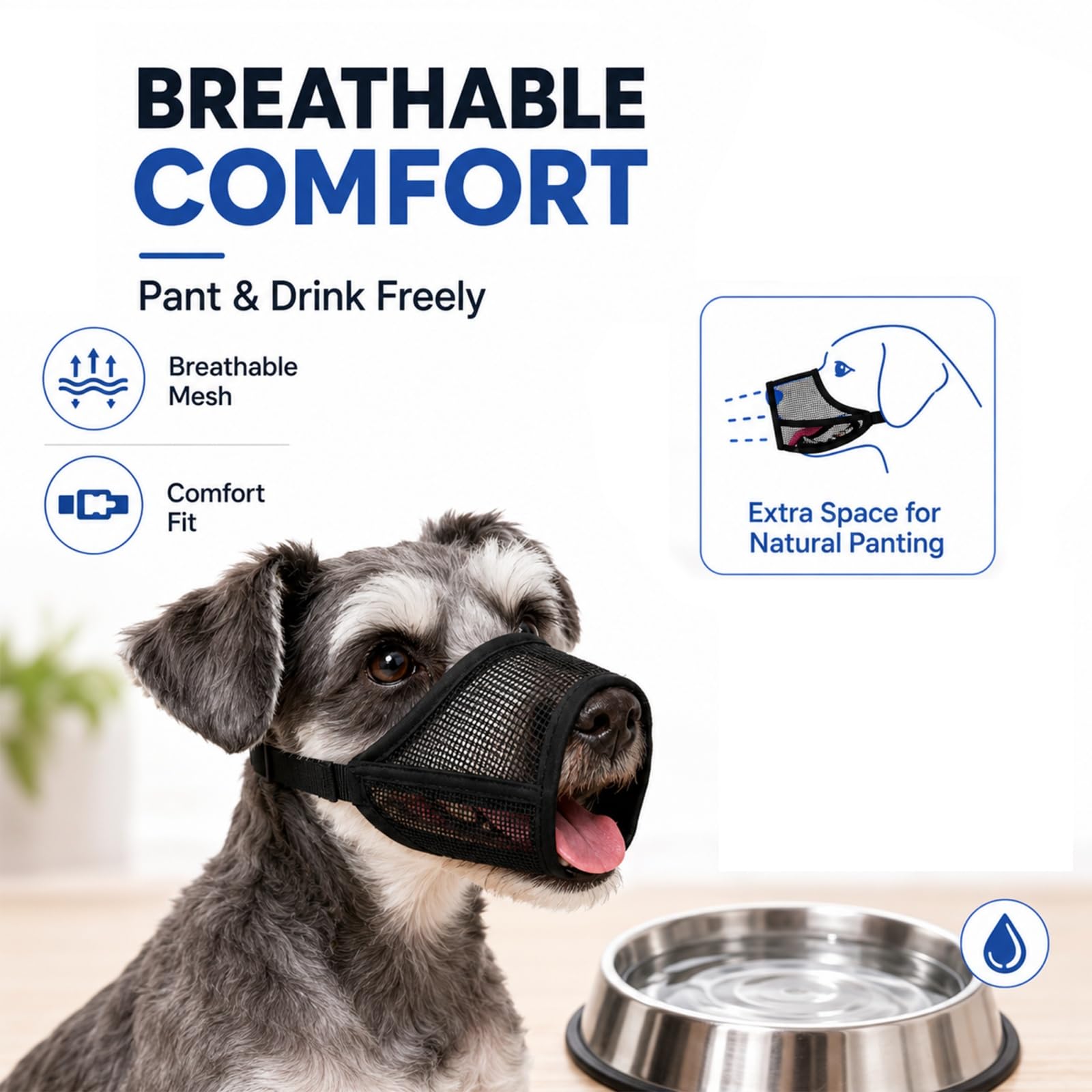 Muselière pour Chien Noir, Ajustable pour Petit Chien 6-12 kg, Respirante avec Trou pour Haleter et Boire, Anti Morsure, pour Promenade Toilettage et Vétérinaire