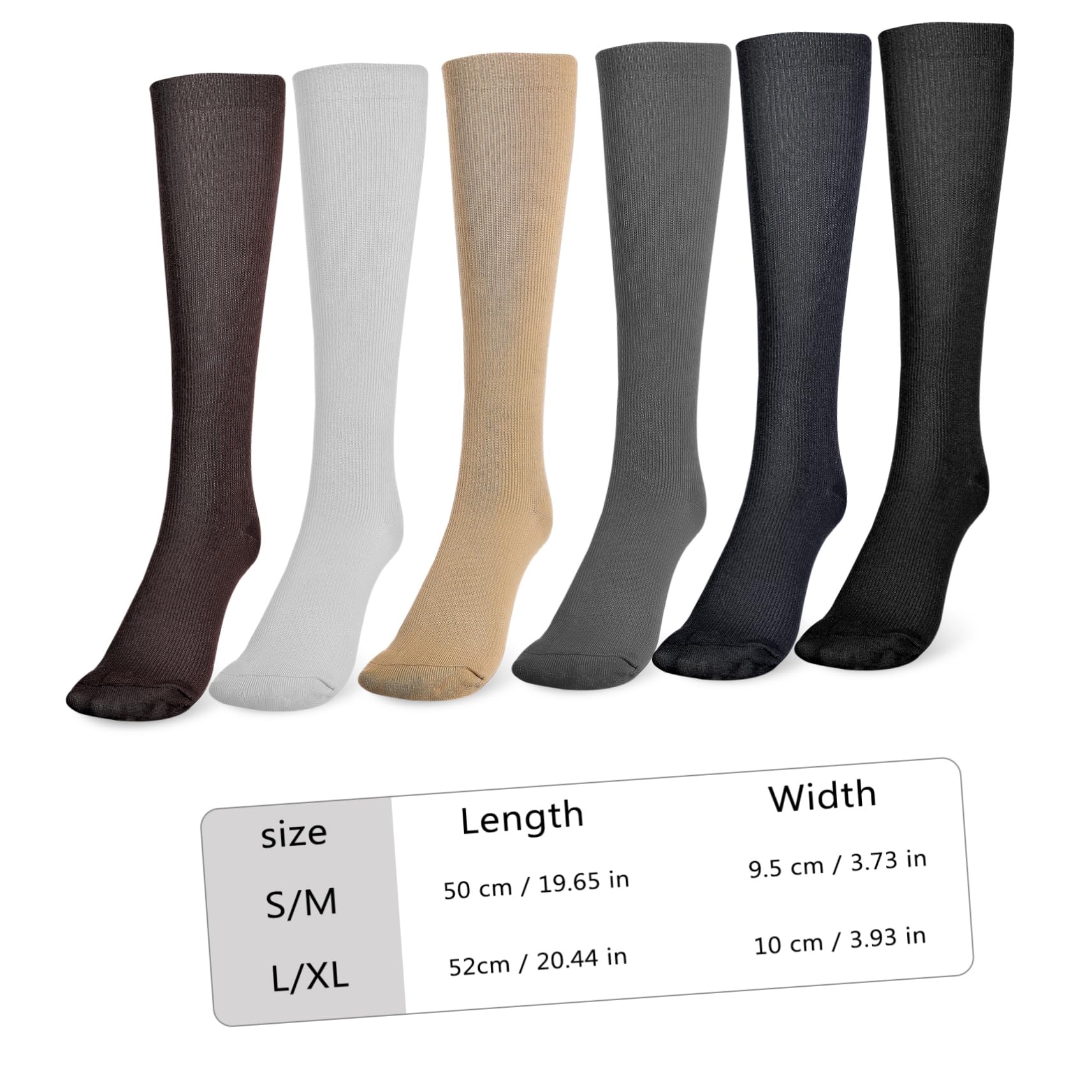 FOYTOKI Thigh High Compression Stockings 6 Pairs Men's Sports Socks Compression Socks for Nurses Reinforced Heel