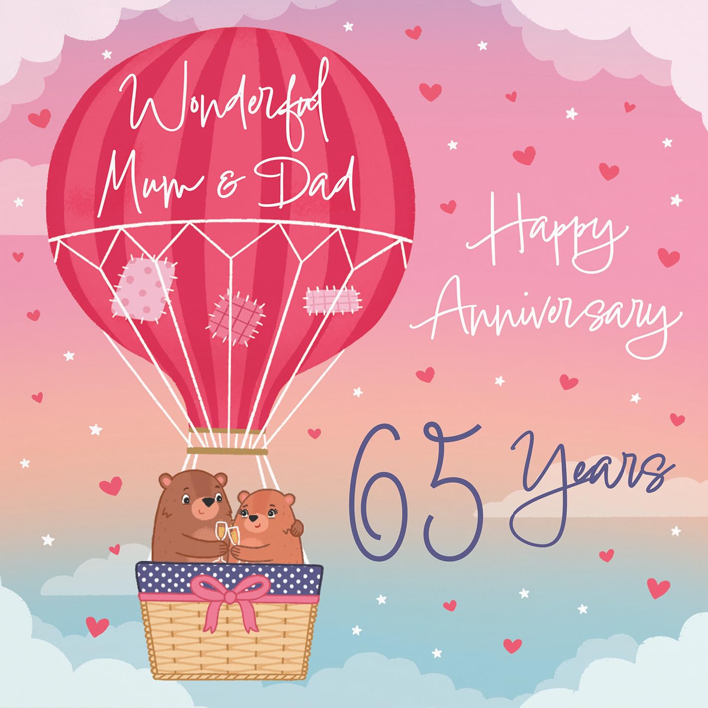 Hunts England, Large 65th Mum And Dad Hot Air Balloon Anniversary Card, Cute Bears Collection - Image 2