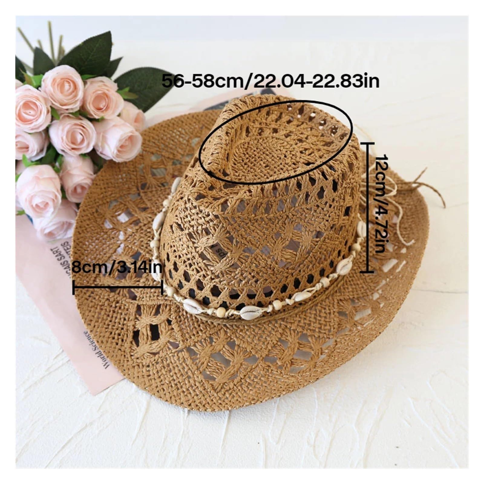 Sombrero Cowboy Sombrero de paja verano hecho a mano clásico vintage ahuecado rizado ala ancha sombrero for el sol pesca gorra escalada Retro