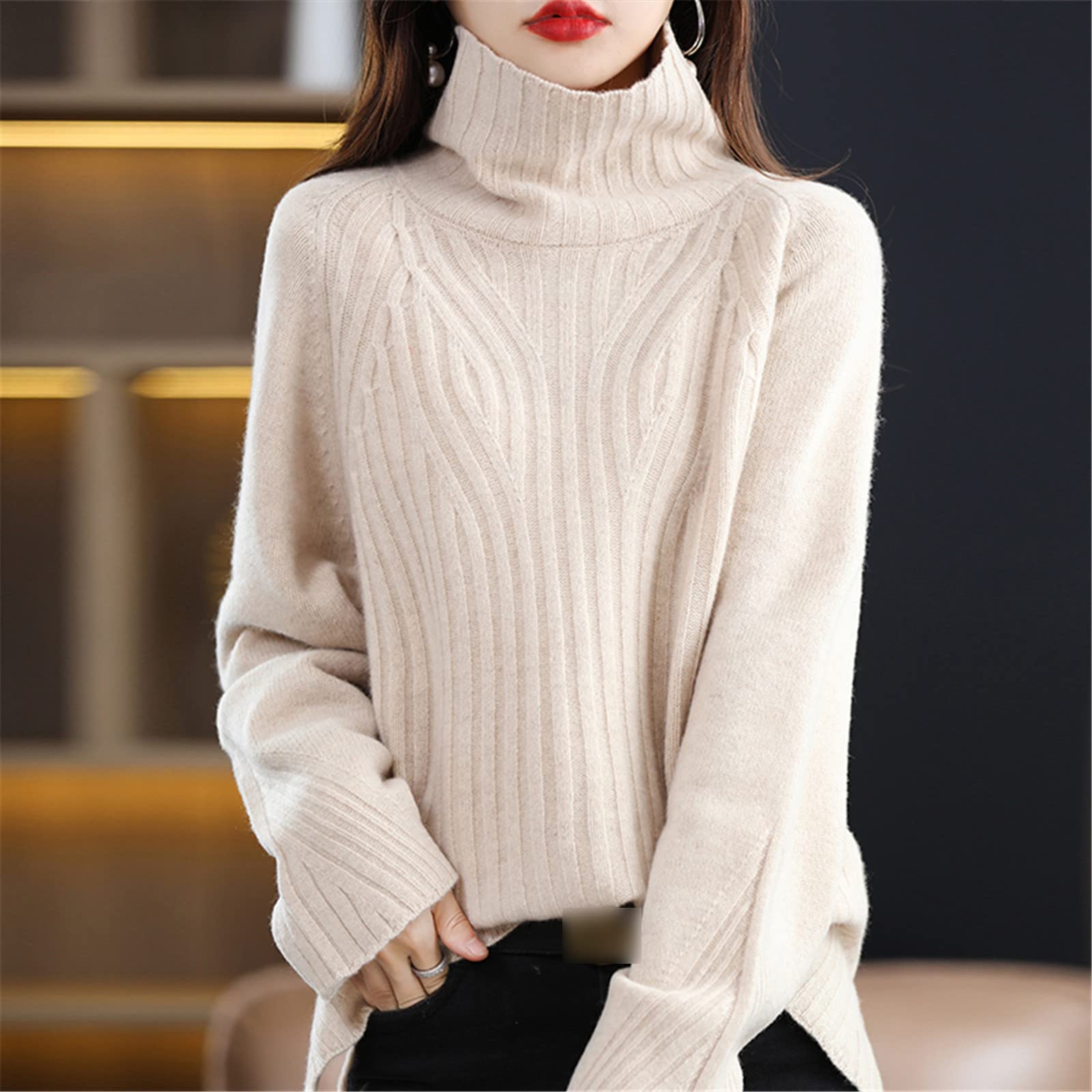 Suéter de talla grande para mujer, otoño, invierno, 100% lana, casual, de punto, pesado, cuello redondo, rosso, XL