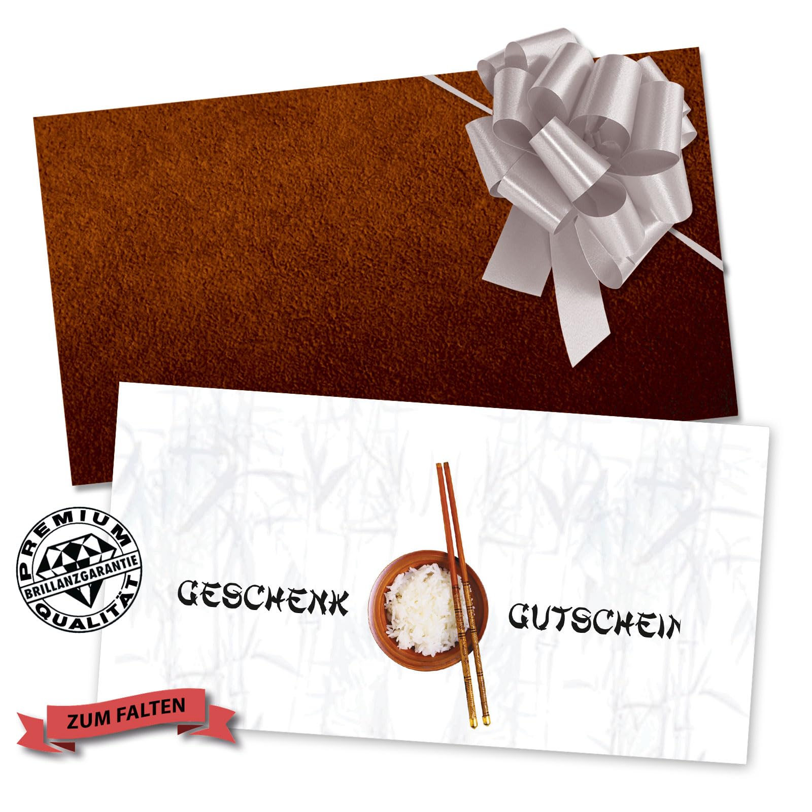GESCHENKGUTSCHEINcom Gutscheine aufklappbar mit Umschlag/Schleife 25 Stück für China-Restaurants Asiatische Küche Gastgewerbe G214-2-25