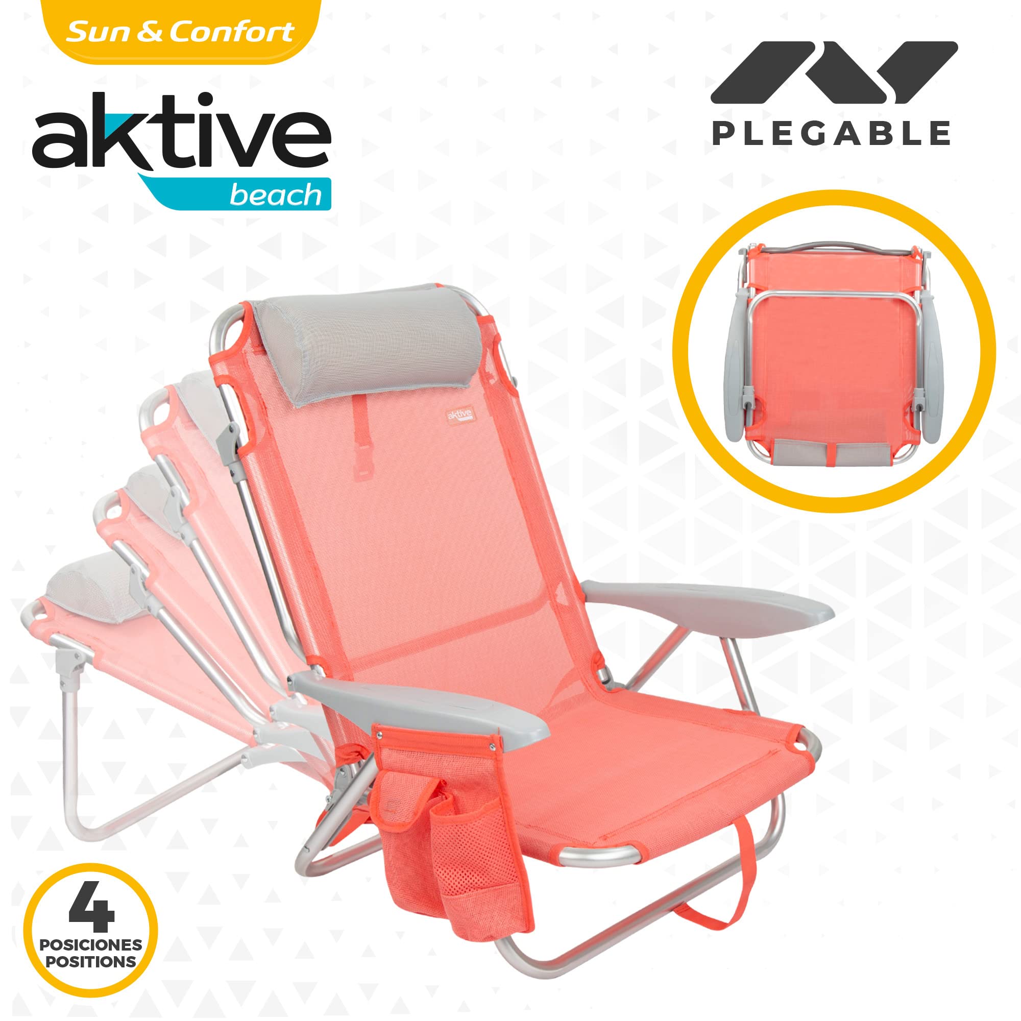 AKTIVE 62626 - Chaise Pliante De Plage, Chaises Dossier Fixe, 44 X 45 X