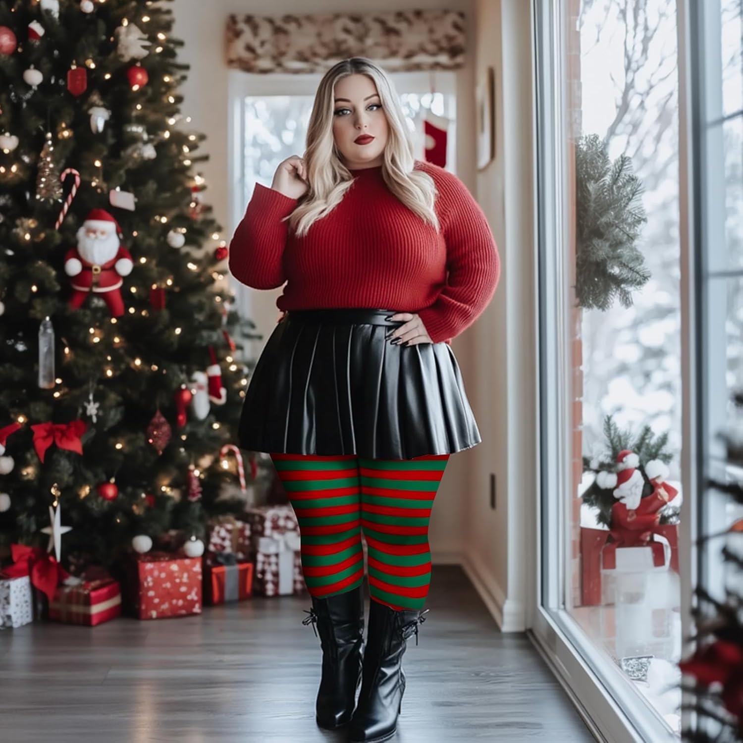 Yilanmy 2 Pairs Plus Size Striped Tights for Women Colored Halloween Christmas Costume Leggings Footed Opaque Pantyhose - Image 5