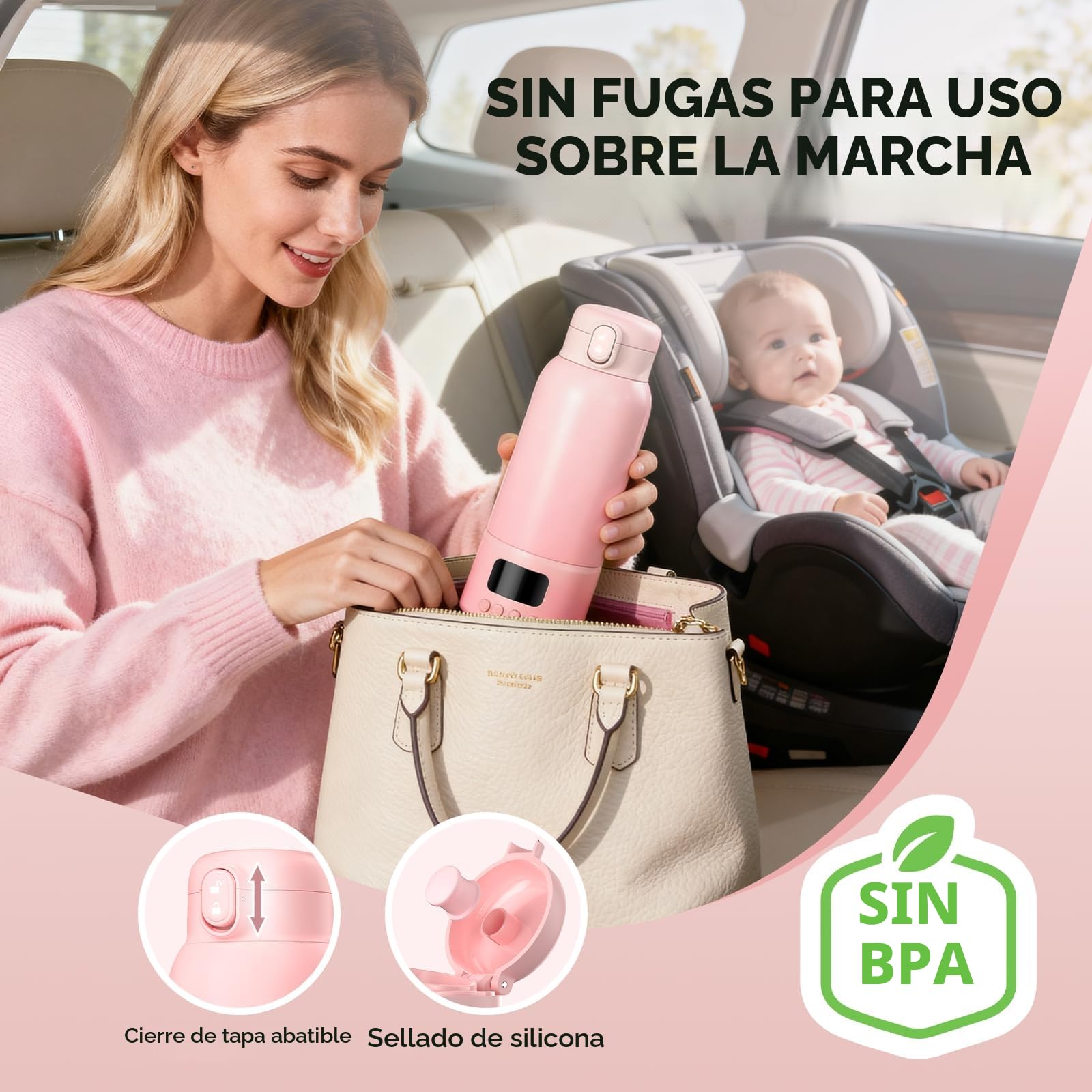 500ml Calienta Biberones Portatil para Viaje: Calentador Rápido de Leche Materna y Agua para Bebés, Calentamiento Aquecedor con Batería Contenedor Interior de 316L Acero Inoxidable