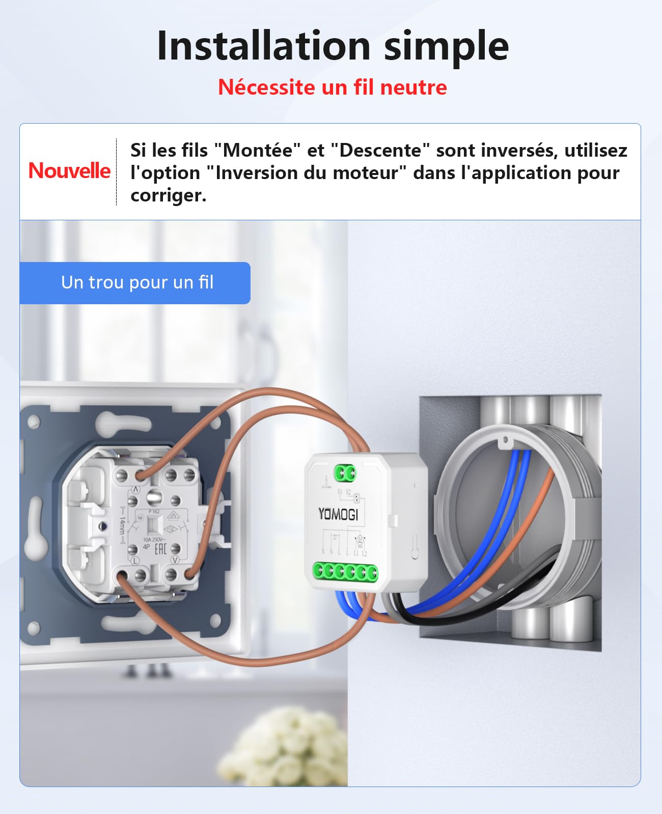 YOMOGI 2 Pack Module Volet Roulant Connecté avec Télécommande RF, Module Interrupteur pour Rideau Stores WiFi, Compatible avec Alexa Google Home pour Contrôle à Distance, Télécommande Appairée