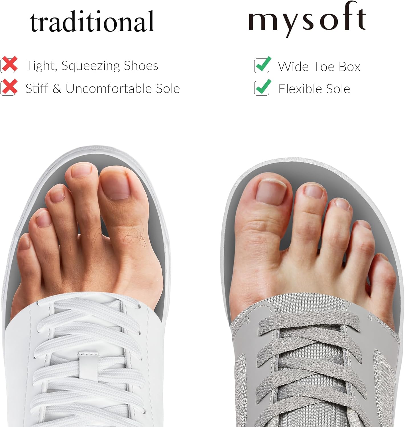 mysoft Women’s Wide Toe Box Barefoot Shoes –Zero Drop Minimalist Sneakers with Removable Insole for Bunions, Walking & Training Light Grey - Image 2