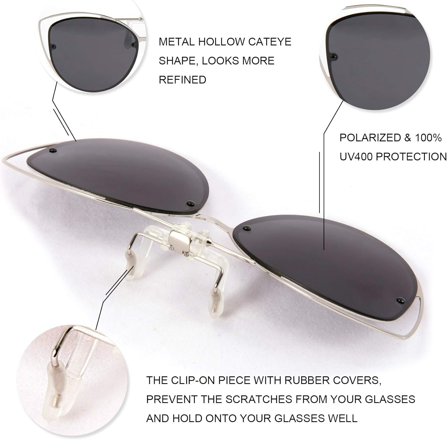 FEISEDY Polarized Cat Eye Clip On Sunglasses for Women Men, Rimless Flip Up Glasses Compatible for Prescription Eyewear B2670 - Image 6