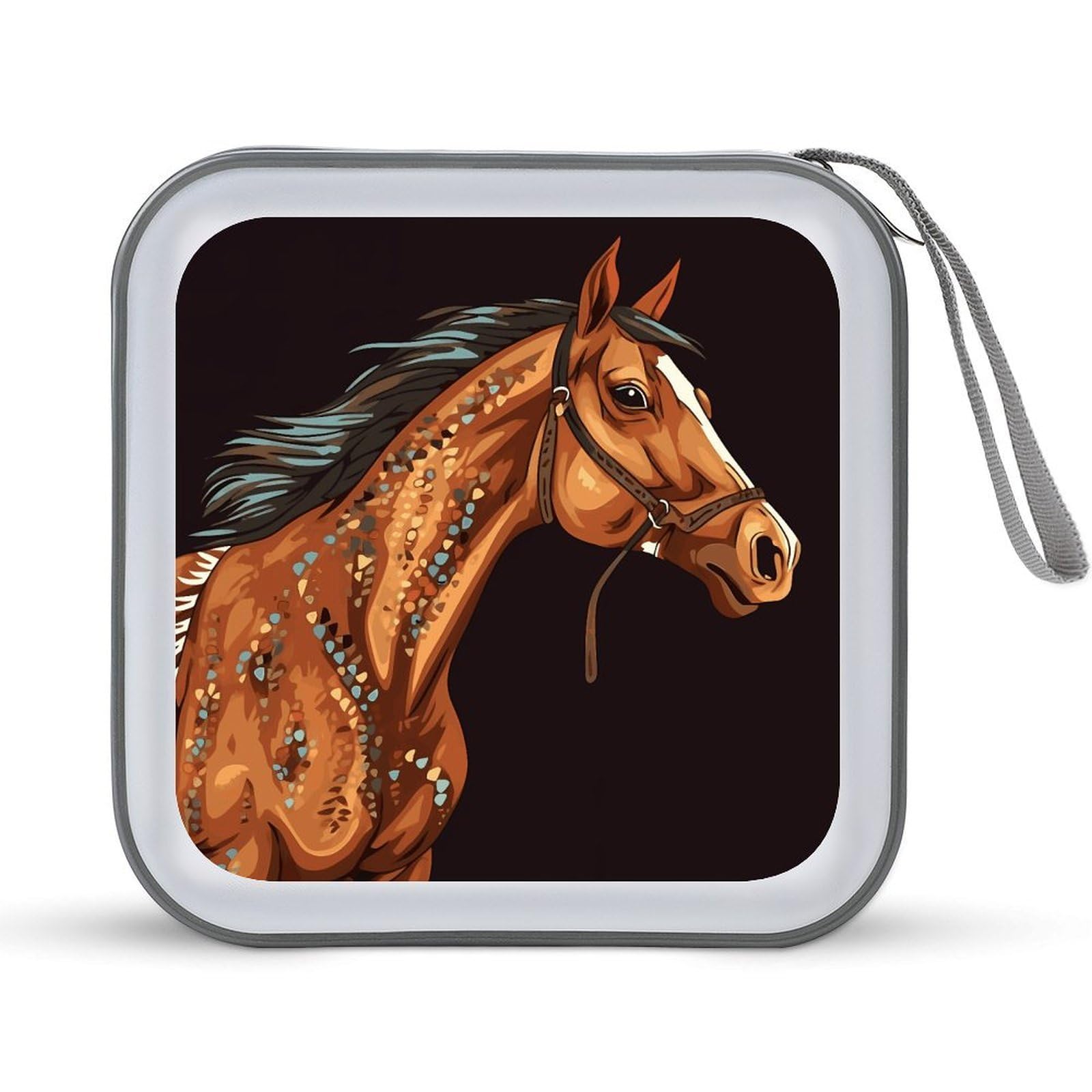 JTREHY Brown Horse CD Case 40 Capacity Case Zipper CD Collection Bag with Handles Cover DVD Storage Hard Plastic DVD Disc Cases Storage Binder for Car Home Office Travel