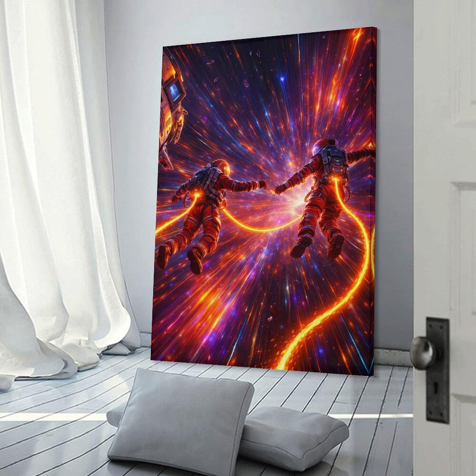 Junmoney Astronauts in A Cosmic Nebula Decorative Canvas Print 12x18inch(30x45cm), for Study, Office Or Focused Interiors, Wall Art That Adds Style to Work Areas