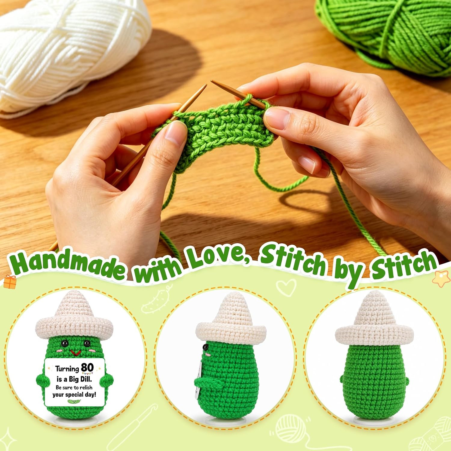 Funny 80th Birthday Gift for Her Him, Crochet Pickle image 4
