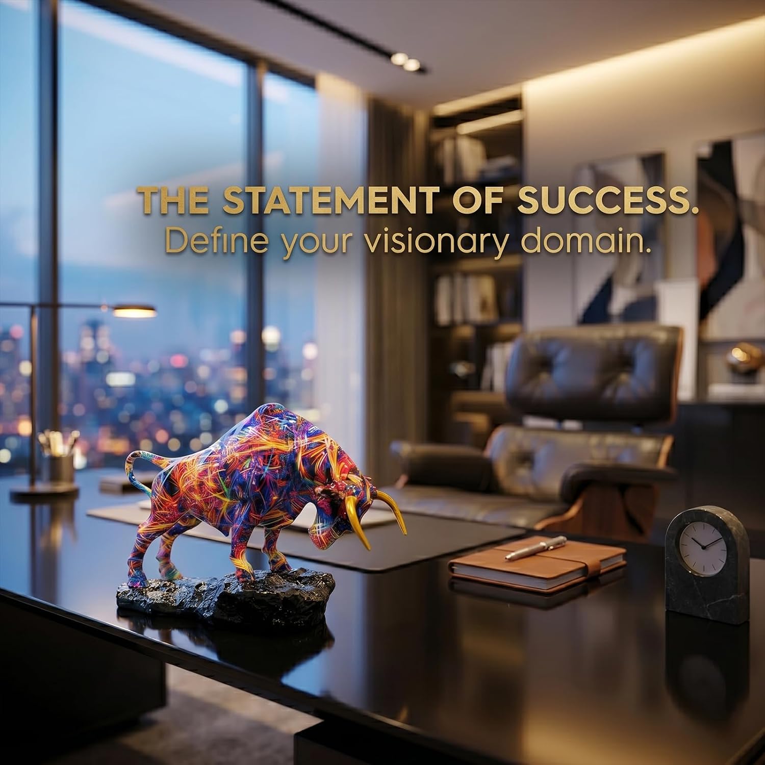 Colorful Graffiti Bull Statue - 13.6" Modern Resin Charging Bull Sculpture, Wall Street Animal Figurine for Home Office Desk Decor, Unique Financial Wealth Gift for Stock Traders & Men