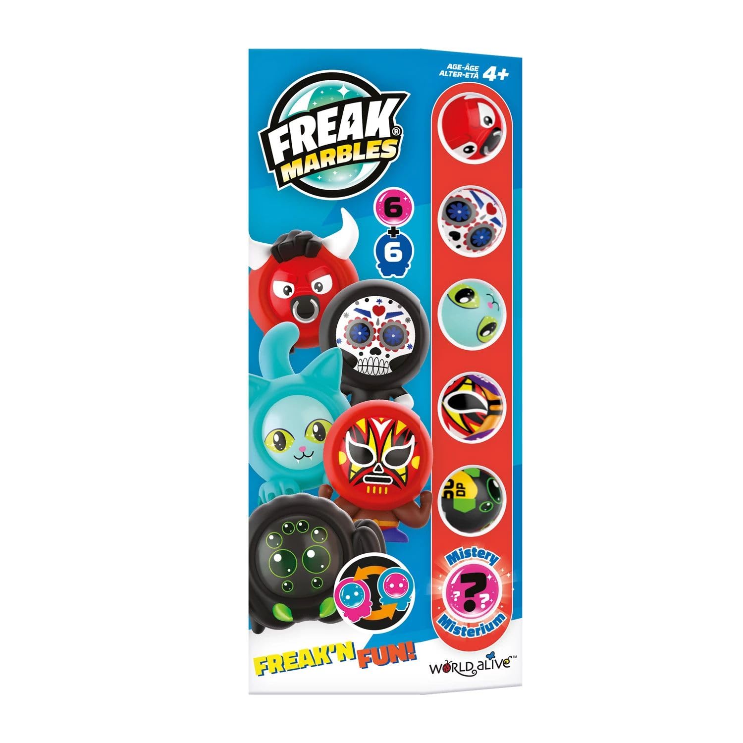 Freak Marbles 2218460 Totem Pack Rot, Sammelmurmeln 6er Set, inkl. seltener Überraschungsmurmel, Murmeln zum Sammeln, Mixen, Tauschen und Spielen für Kinder ab 4 Jahren, deutsche Edition