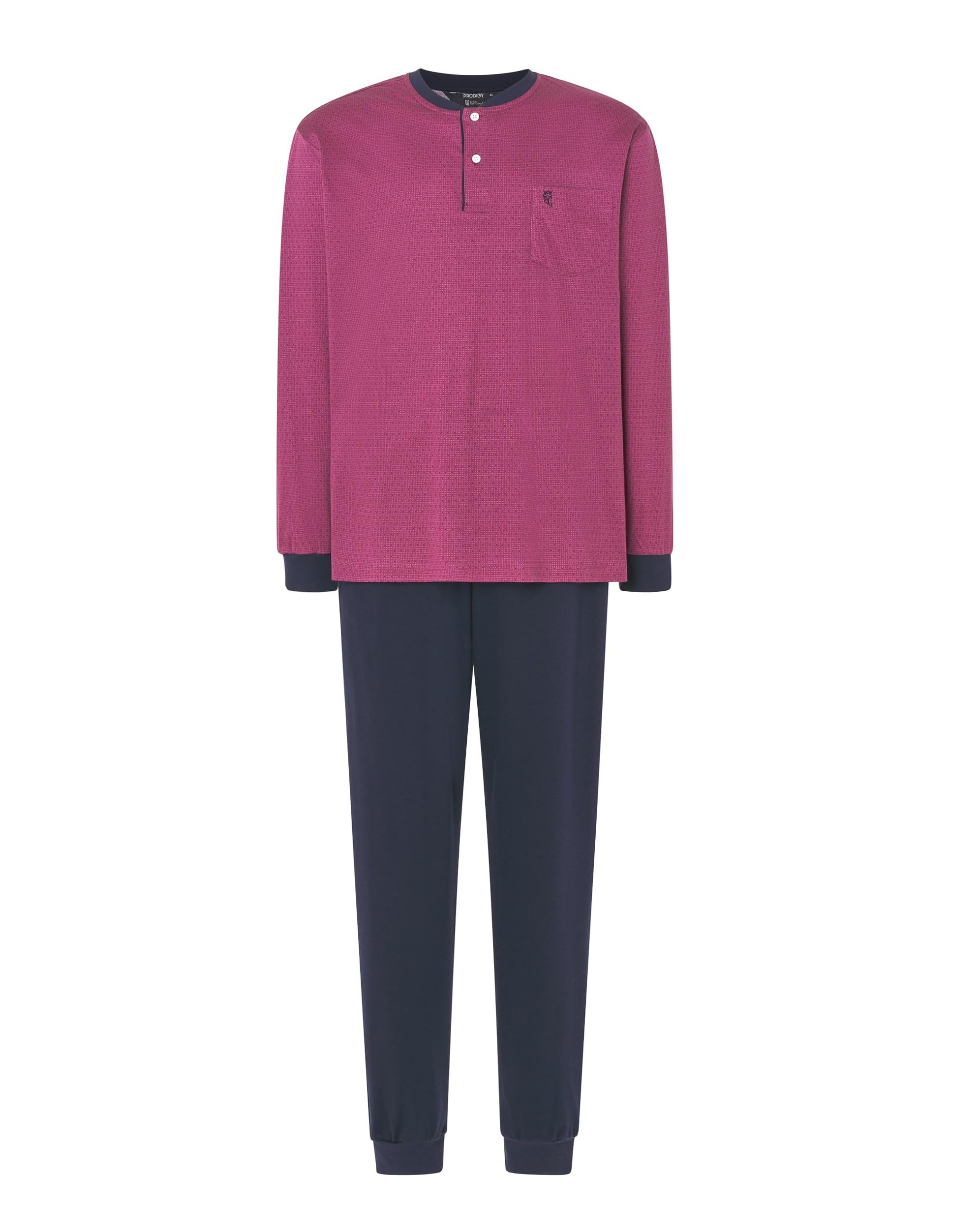 El Búho Nocturno Pijama Hombre Largo Premium Made in Portugal - Punto Grueso 100% Algodón Invierno o Mezcla Entretiempo Otoño - Conjunto Manga Larga Ropa Dormir Caballero