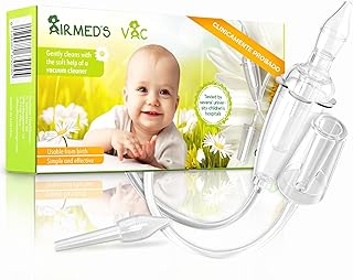 Aspirador Nasal Bebes Airmed's Vac. CLÍNICAMENTE PROBADO, SEGURO y SUAVE. Cuenta con 2 cabezales de succión e incluye un cepillo de limpieza. Aspirador Nasal. Sacamocos bebe. Saca mocos para bebes
