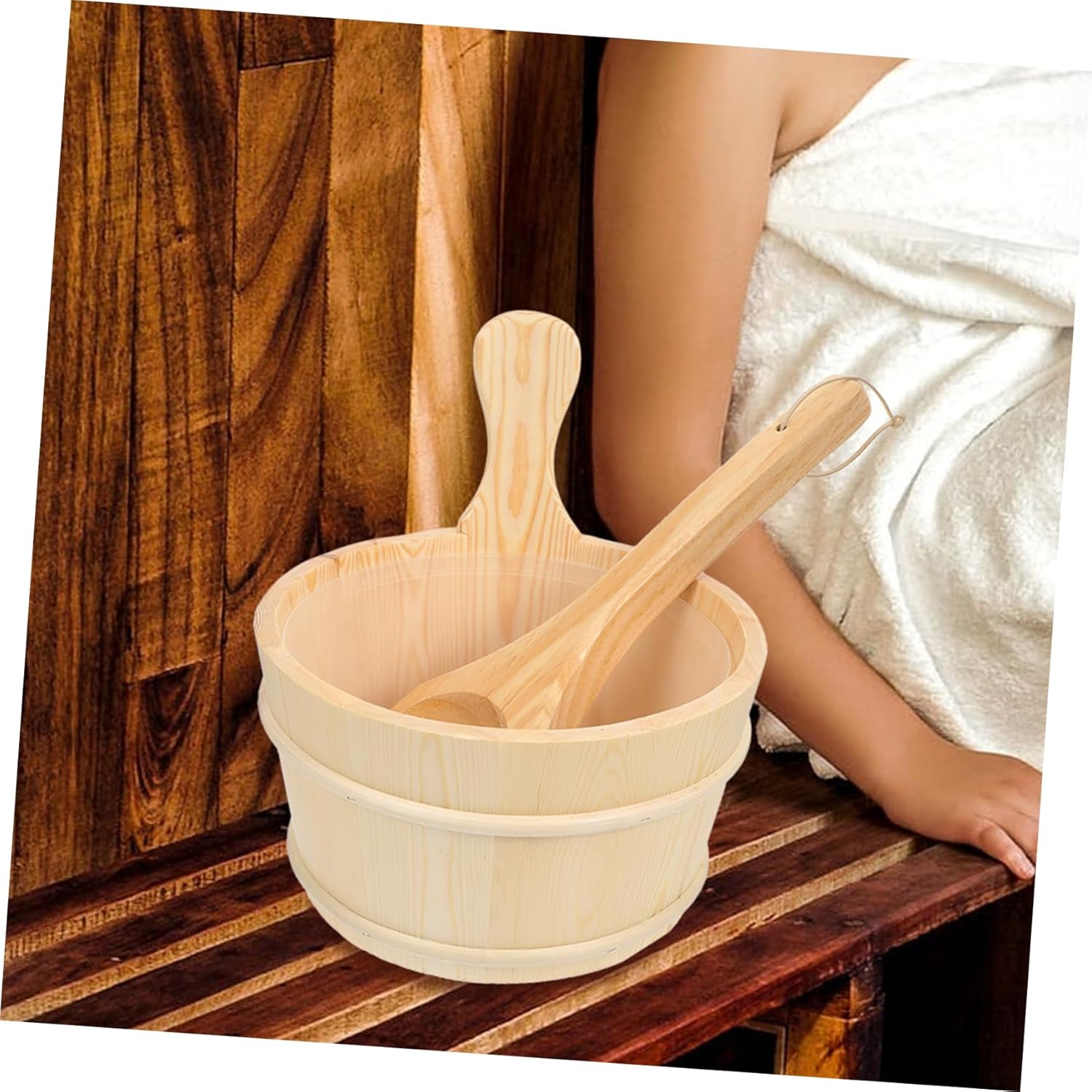 Wooden Sauna Bucket and Ladle Durable Bathing Barrel Accessories for Home Sauna Room Handcrafted Design for Steam Rooms and Relaxation