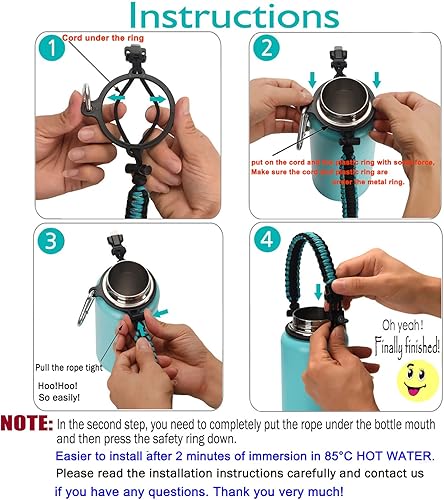 Miniatura 7 de LX-SUNCX - Mango de cuerda paracord para botella de agua Hydro Flask, se adapta a botellas de boca ancha (12oz-40oz), resistente portabotella con