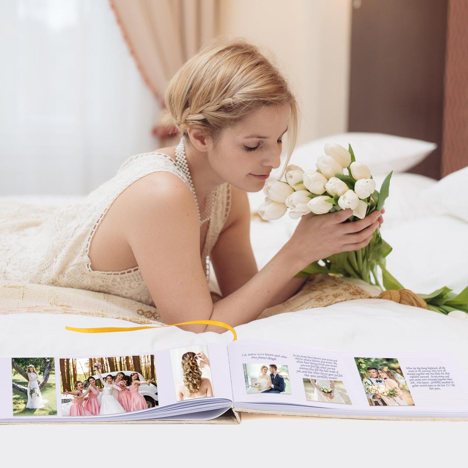 Gästebuch aus besticktem Stoff – elegantes Hochzeitsgästebuch – perfekt für Hochzeitsempfänge, Geburtstage und besondere Anlässe – Babyparty-Gästebuch mit 200 Seiten blanko und liniert für Anmeldung