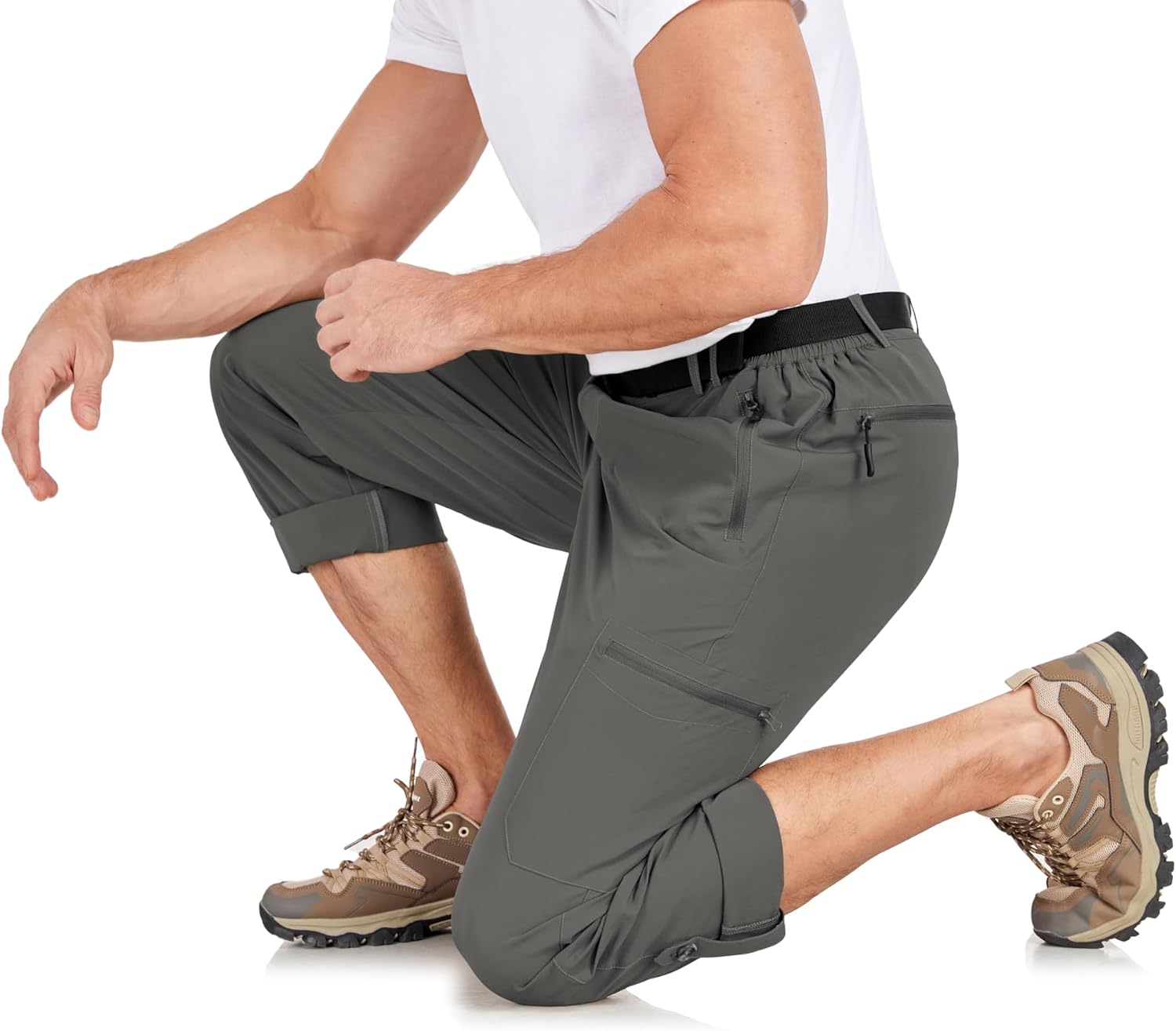 Mens Lightweight Hiking Pants Elastic-Waist Travel Work Pants Cargo Pant Stretchy Quick-Dry
