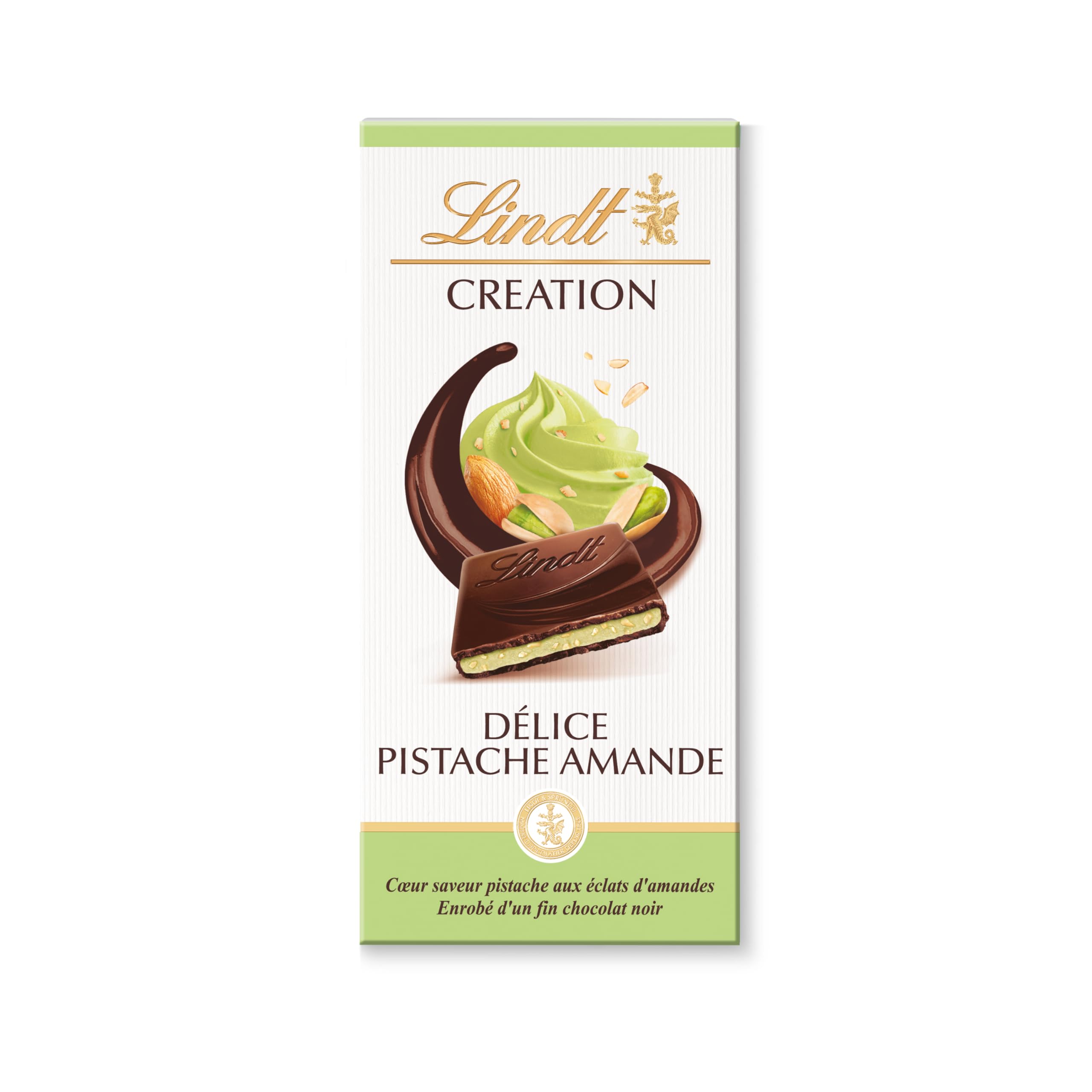Lindt - Tablette CRÉATION Délice Pistache Eclats D'Amandes - Chocolat Noir, 150g