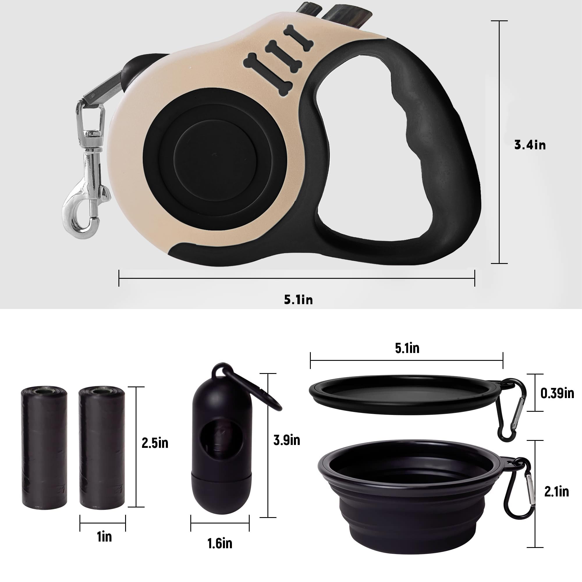 LIEVUIKEN Retractable Dog Leash Automatic Telescopic Tractor Dog Tape, Pet Tape 10/16 FT Durable and Convenient, with Folding Bowl, Dispenser, Rubbish Bags, Suitable for Small and Medium Dogs