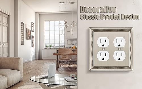 Miniatura 4 de Henne Bery Sunken Pearls - placa decorativa de pared para interruptor (dúplex doble, níquel satinado)