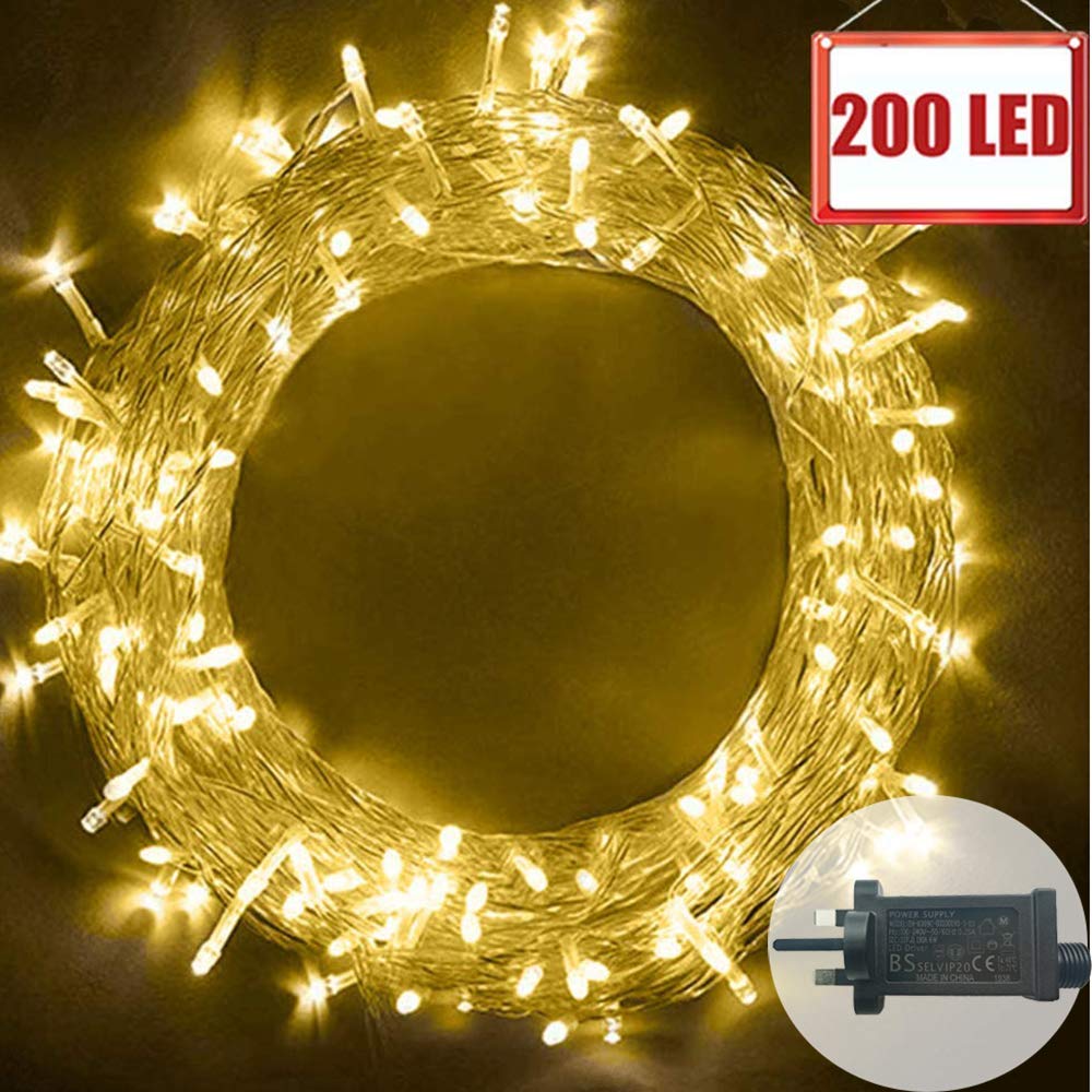 Plug in Fairy Lights, 20m 200 LED String Lights Mains Powered 8 Modes Christmas Tree Lights Waterproof Outdoor Indoor Decoration for Garden Bedroom Festival Party Holiday Wedding Xmas Gift(Warm White)