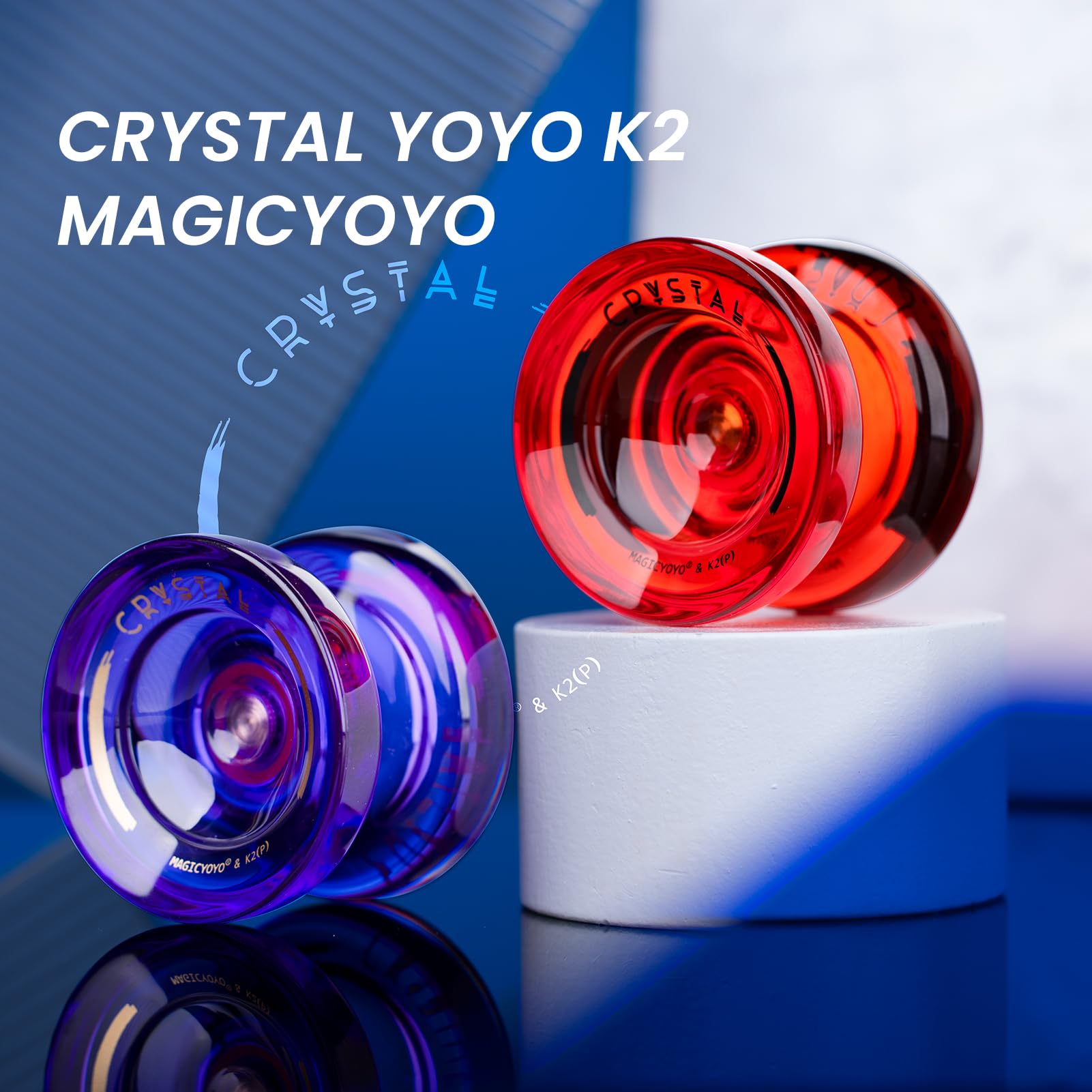 MAGICYOYO JoJo K2 Crystal Yoyo professionnel réactif pour enfants | YoYo double usage pour enfants, débutants et confirmés, avec 12 cordons Jo Jo, roulements et outils (cristal rouge)