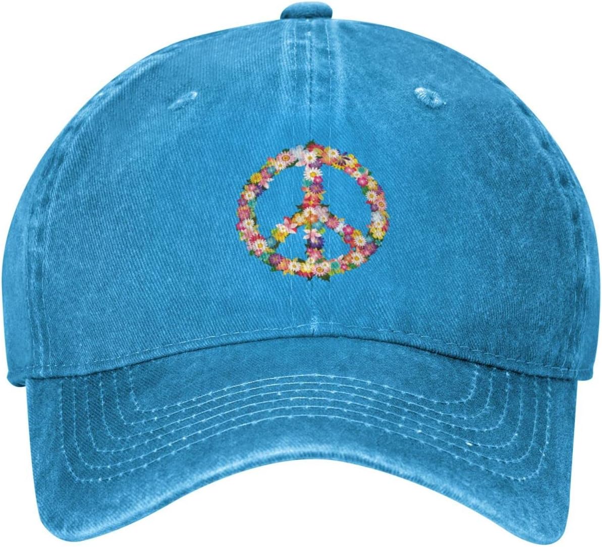 Washed Distressed Adjustable Peace and Love Symbol Flowers Womens Denim Baseball Cap Mom Trucker Hat Cap for Women