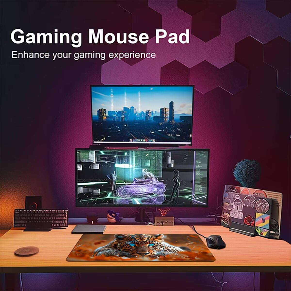 Tappetino per Mouse Gaming XXL 1200x600x3mm– Ufficio Mousepad Grande – Migliora la Velocità e la Precisione Tenuta Stabile Sottomano per Ufficio e Casa Accessori Scrivania Leopardo PjY3181 4-U