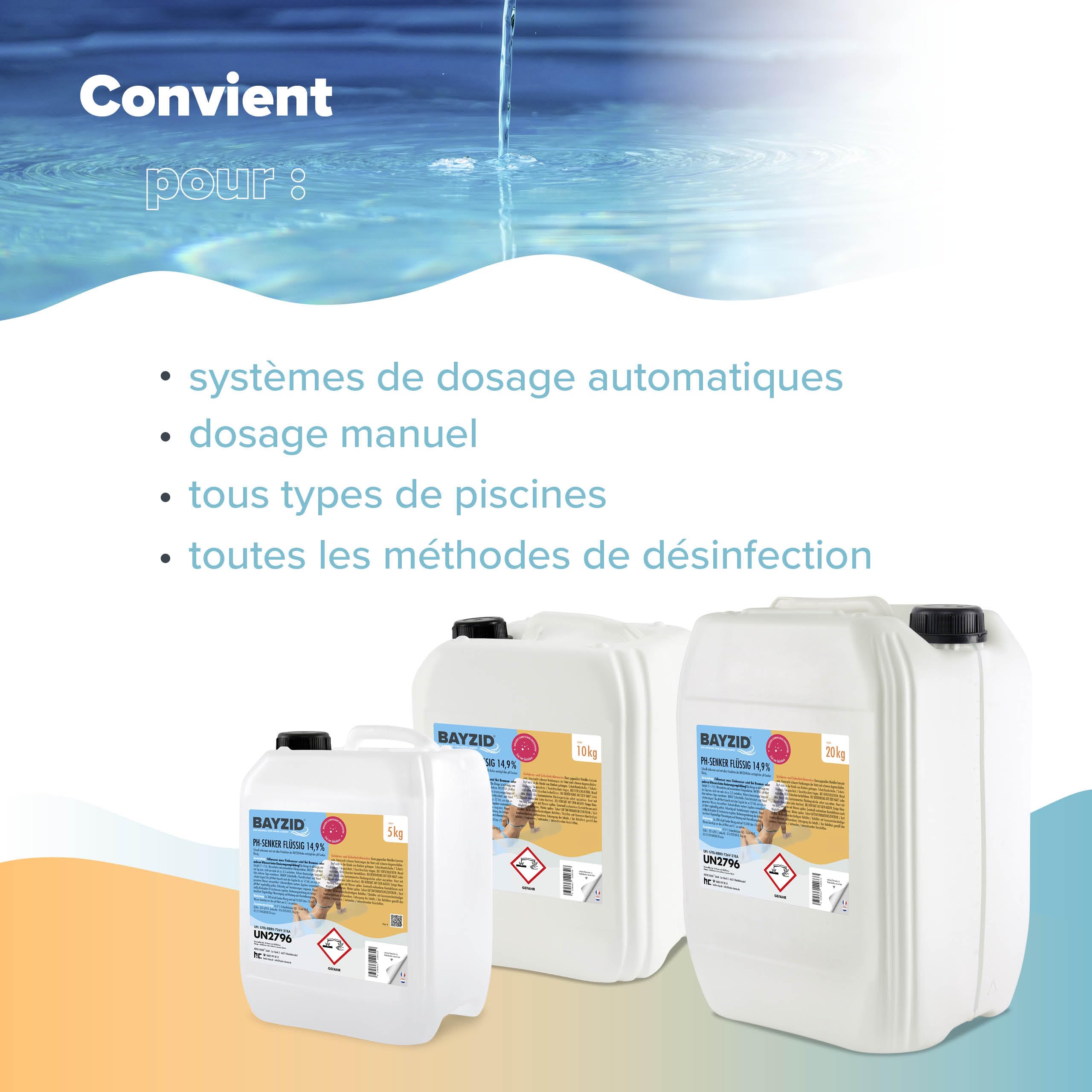 Bayzid pH Moins Liquide 14,9% 1 x 20 Kg Abaisseur de pH pour Piscine