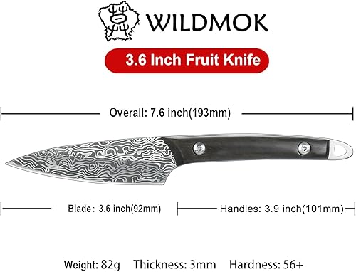 Miniatura 10 de WILDMOK Cuchillos de pelar de acero inoxidable de 32 pulgadas cuchillo de utilidad de espiga completa para cortar frutas y verduras cuchillo de