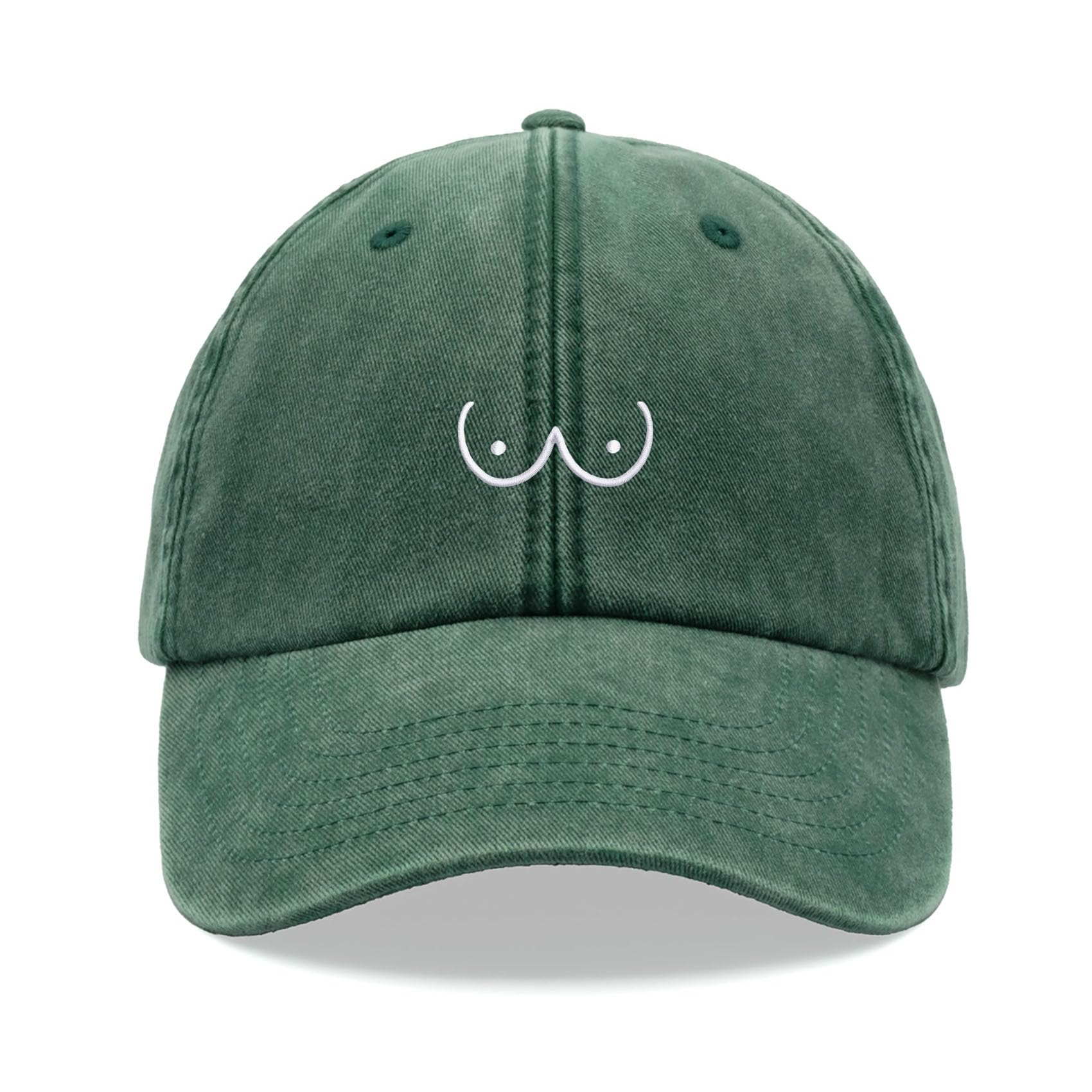 Boobs Cartoon Baseball Cap Vintage Washed Unisex Dad Hat Low Profile Adjustable Bottle Green