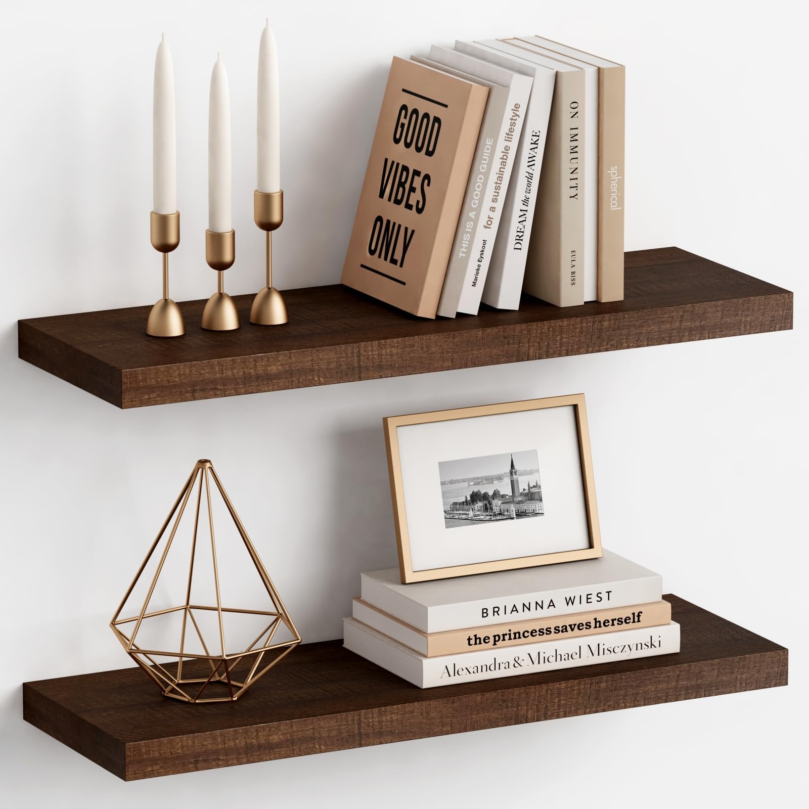 Harwaya Floating Shelves - Walnut Brown, Set of 2 -13 Harwaya Floating Shelves - Walnut Brown, Set of 2 -13