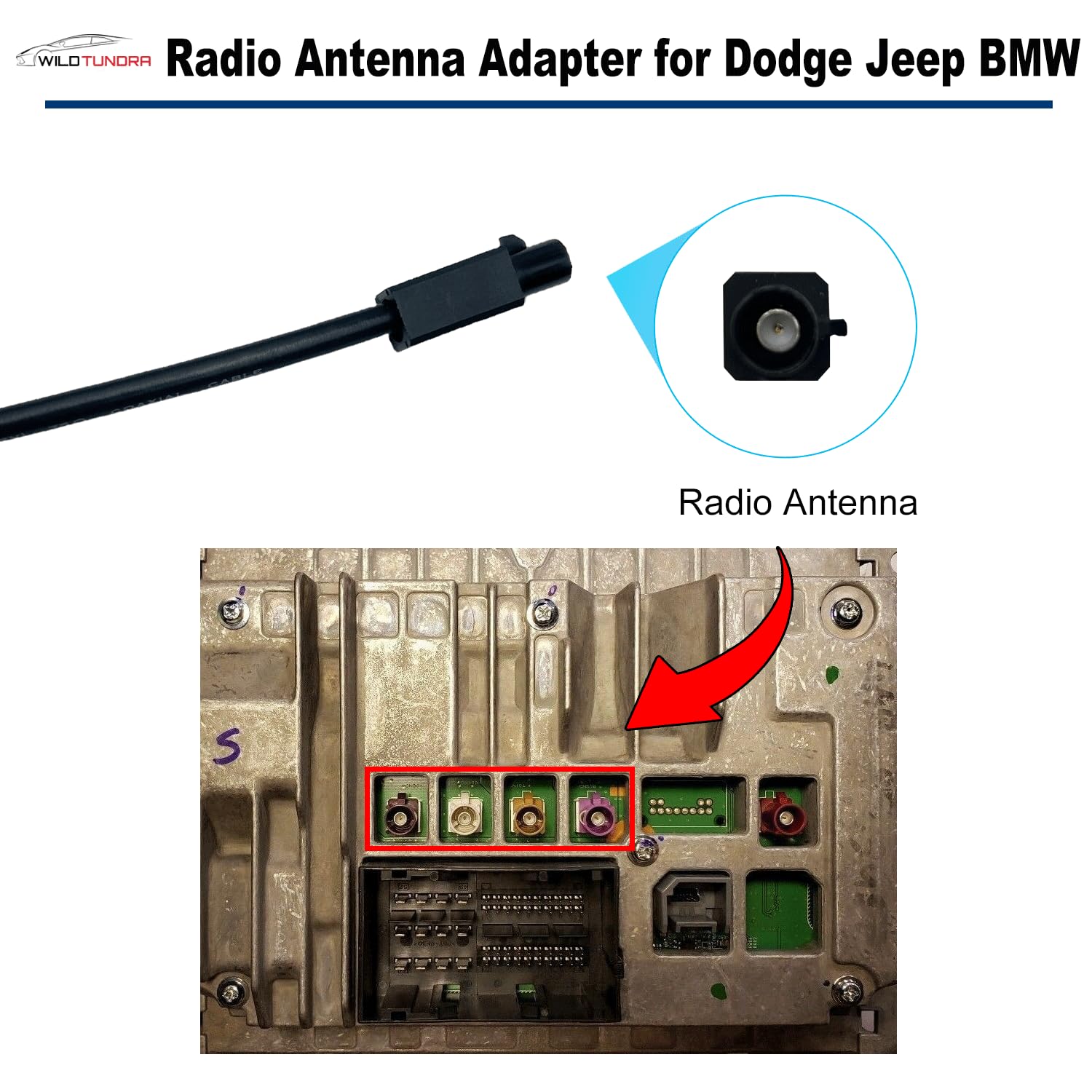 Adaptador de antena de radio compatible con Dodge Ram, Jeep Wrangler, adaptador de antena estéreo de repuesto para Clase C, Sprinter Buick Cadillac Aftermarket Stereo Antena Conector Cable Plug