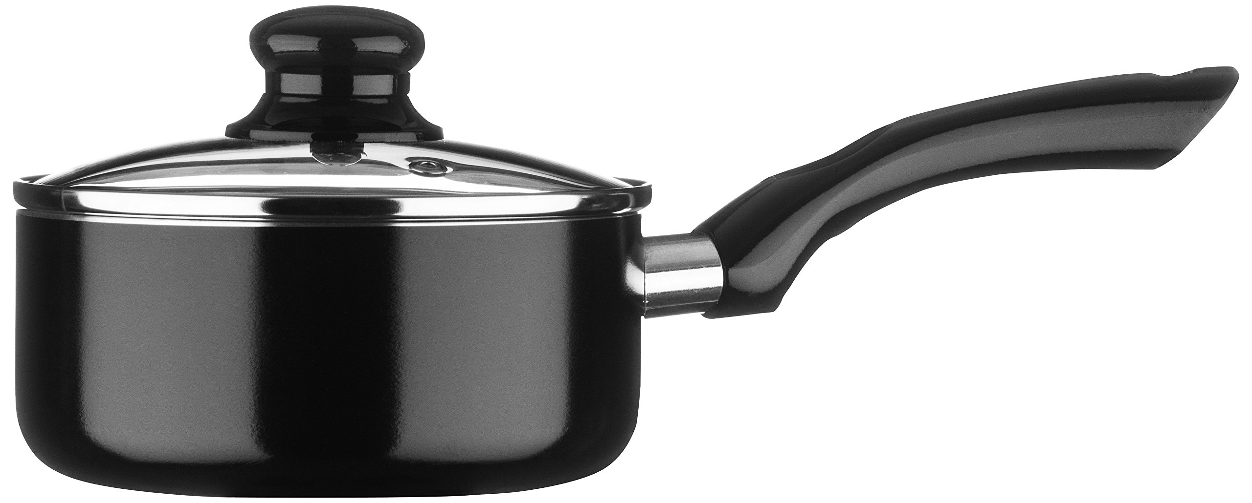 PremierHousewares Ecocook Casserole Avec Couvercle En Verre À Induction Antiadhésives Noir - Ustensile De Cuisine - Sauteuse Avec Poignée -Noir -16cm - Aluminium Noir -Revêtement Céramique Blanc-1,5