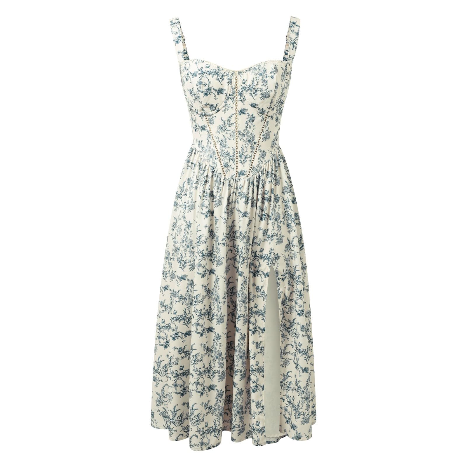 Abito estivo da donna, leggero e arioso, stampa floreale, con spacco alto, con schiena scoperta, elegante, lungo, casual, per vacanze, spiaggia