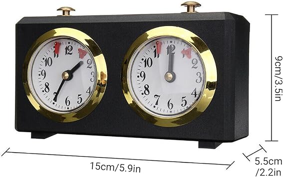 Analog Alarm Clock Classic Mechanical Chess Clock, No Batteries Needed, Analog Game Timer with Dual Dials for Chess, Go, Shogi, Vintage Black Design For Precision Board Game Play