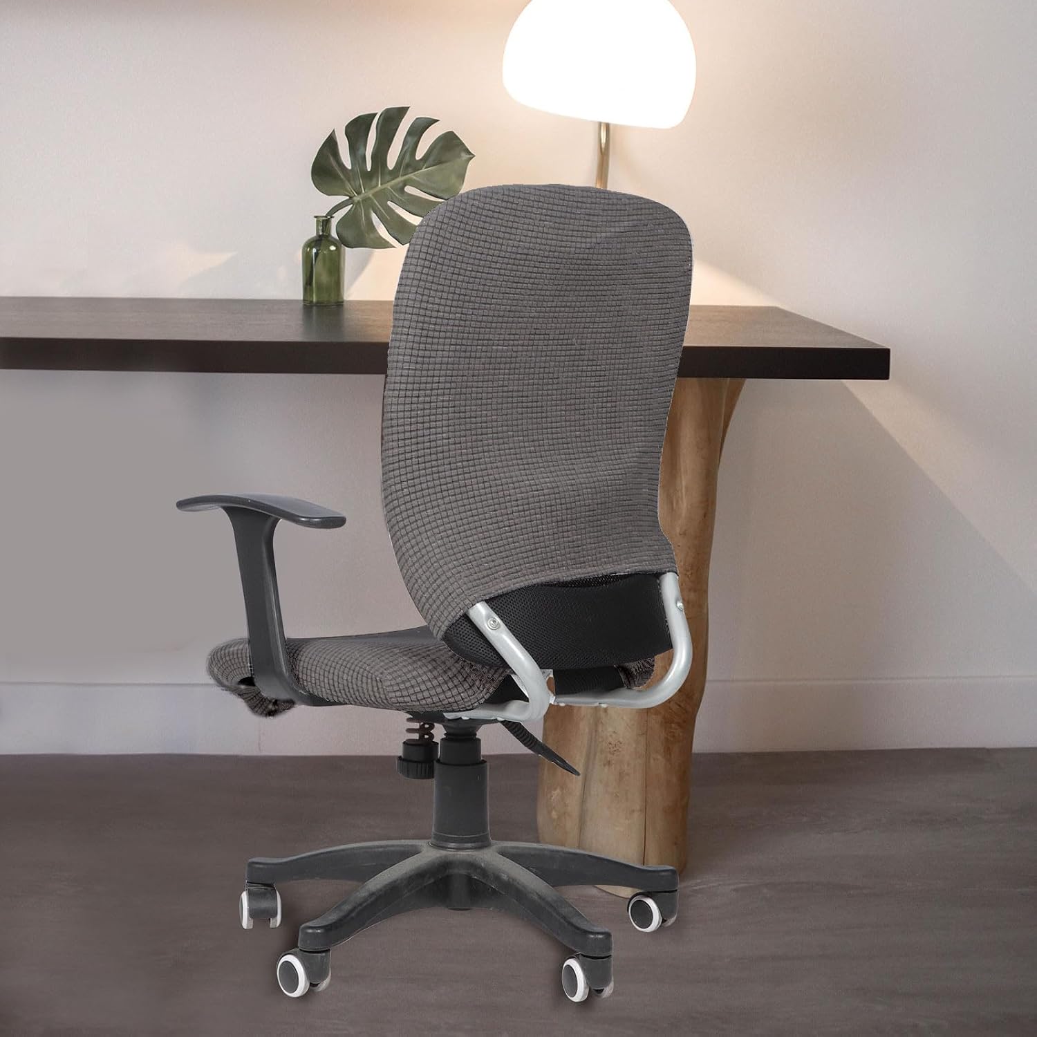 Luxshiny Office Chair Cover Set Deep Gray Stretchable Corn Velvet Protective Chair Slipcover with Backrest and Seat Cushion for Office and Home Use