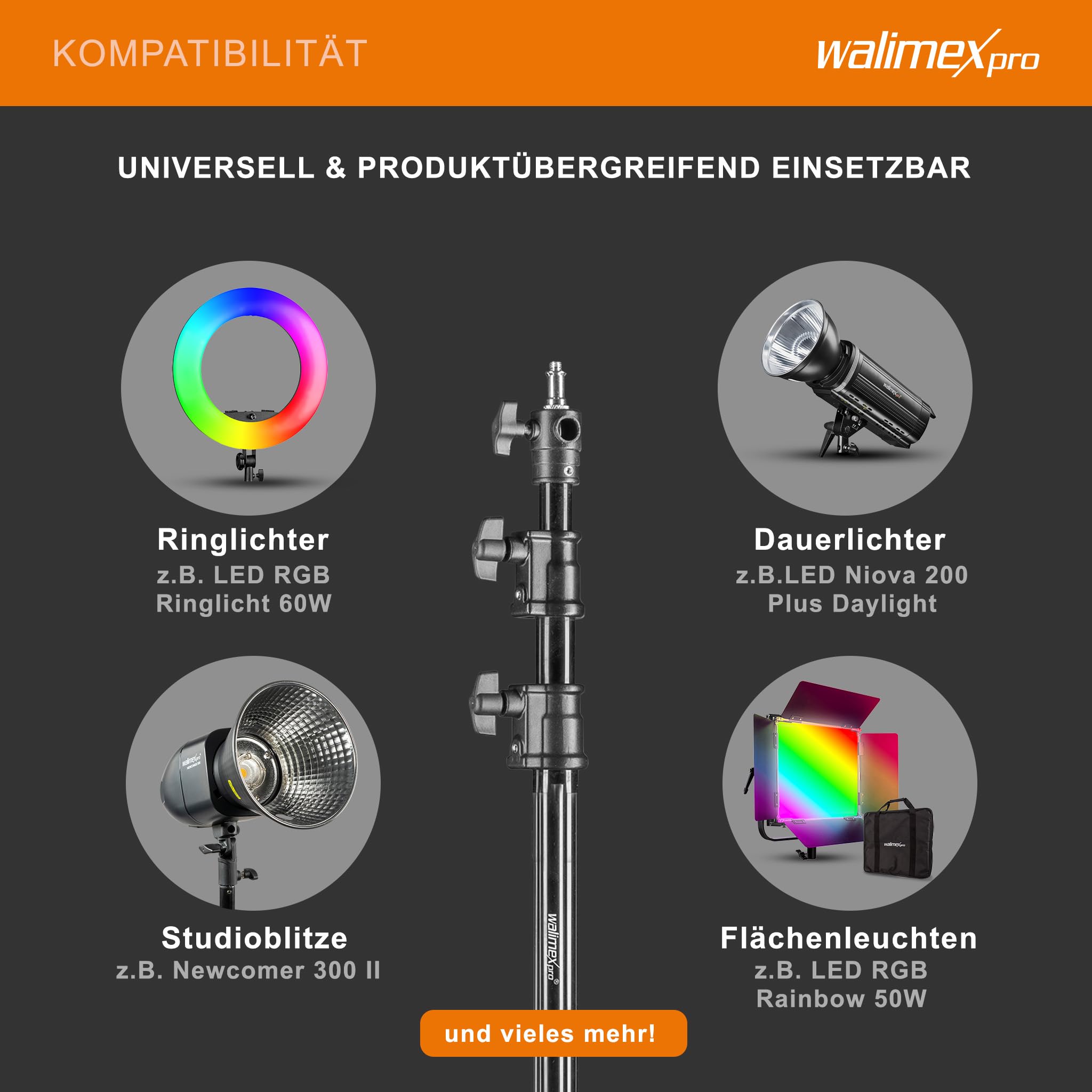 Walimex pro AIR 290 Deluxe Lampenstativ max. Höhe 290 cm, Lichtstativ mit Luftfederung, Blitzstativ mit 7 kg Traglast, Leuchtenstativ aus Aluminium, Dreibeinstativ für Fotostudio und Outdoor